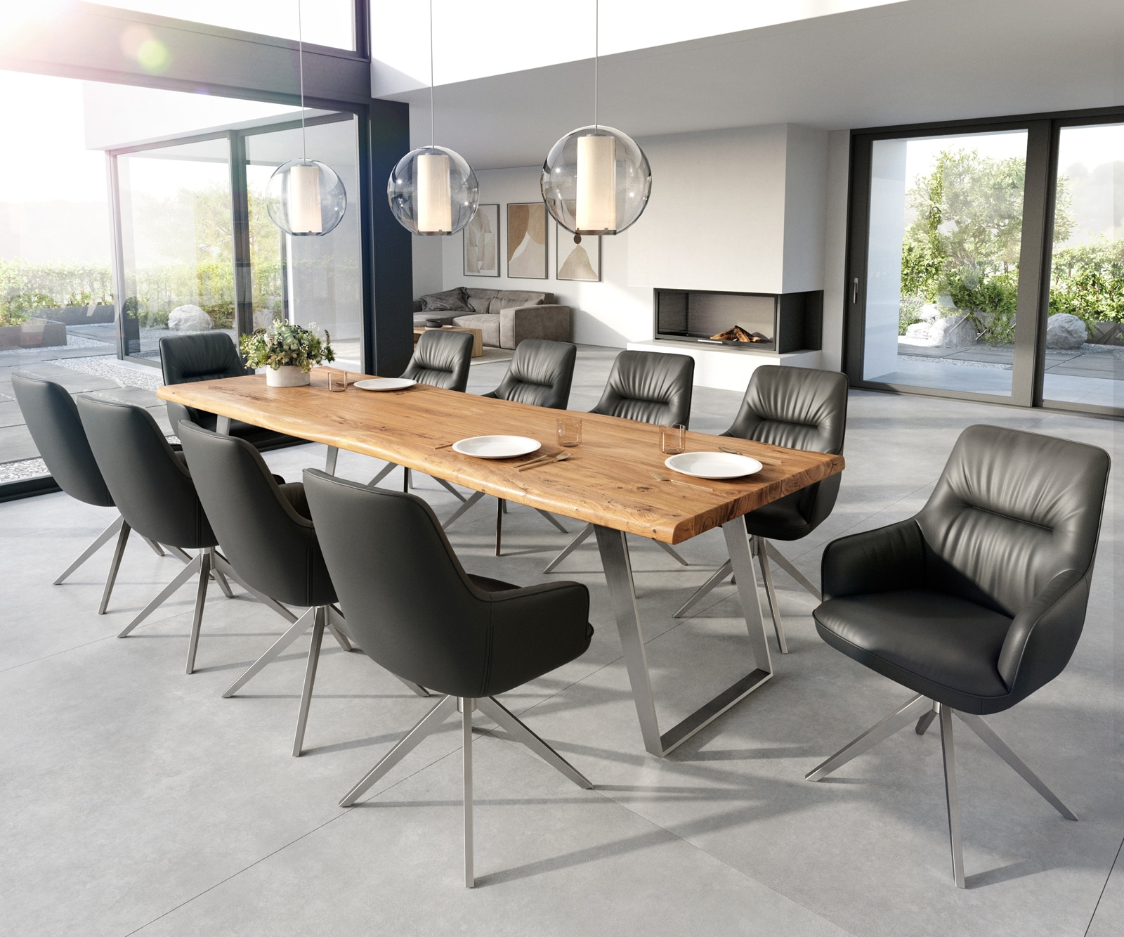 Eetkamerstoel Zelia-Flex met armleuning echt leer zwart kruisframe breed roestvrij staal pocketveer kern 3 Eetkamerstoel Zelia-Flex met armleuning echt leer zwart kruisframe breed roestvrij staal pocketveer kern 3