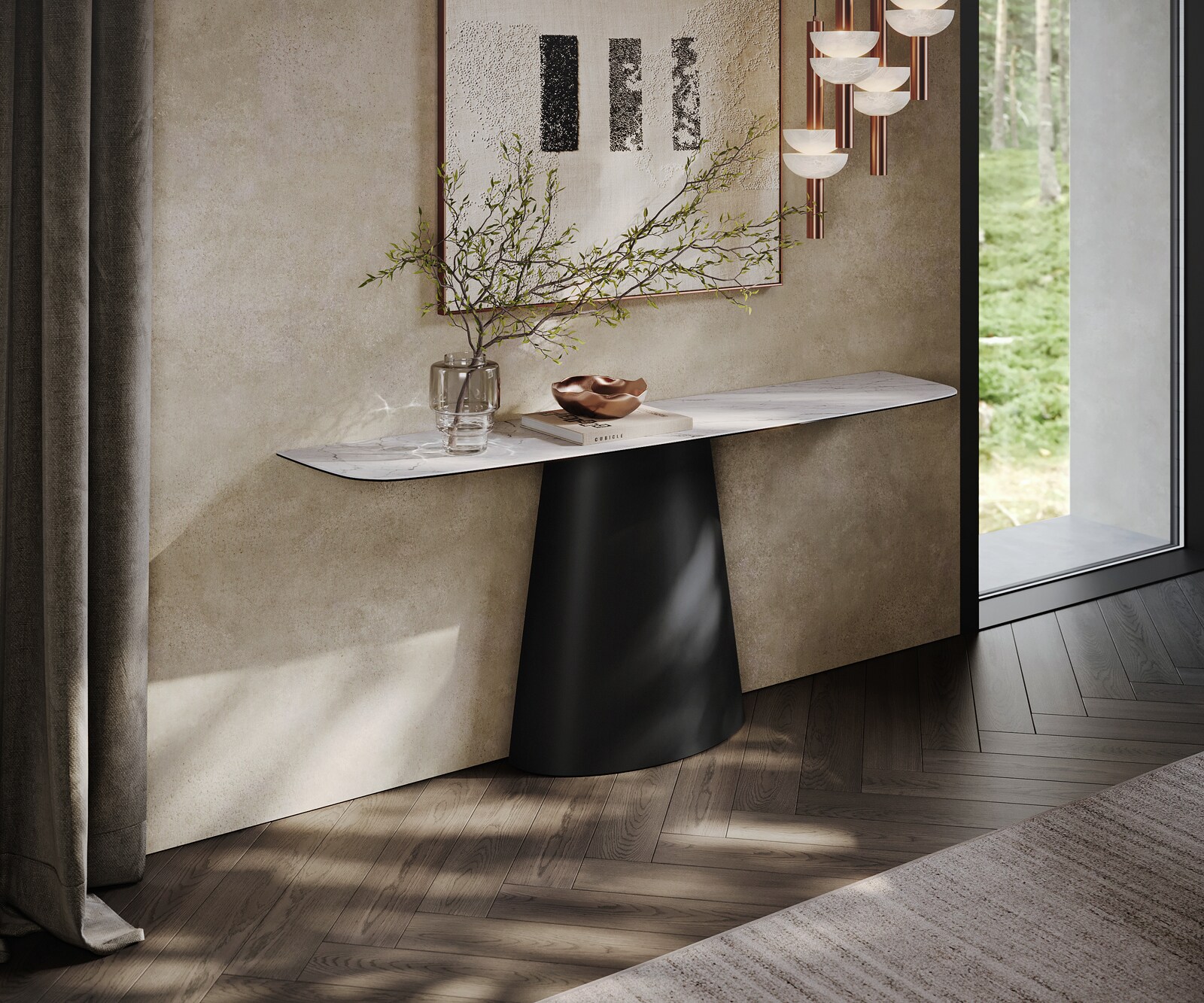 Consoletafel Edge Bootvorm 180x40 cm Keramiek Laminam® Statuarietto Weiß Conos Metaal Zwart 4