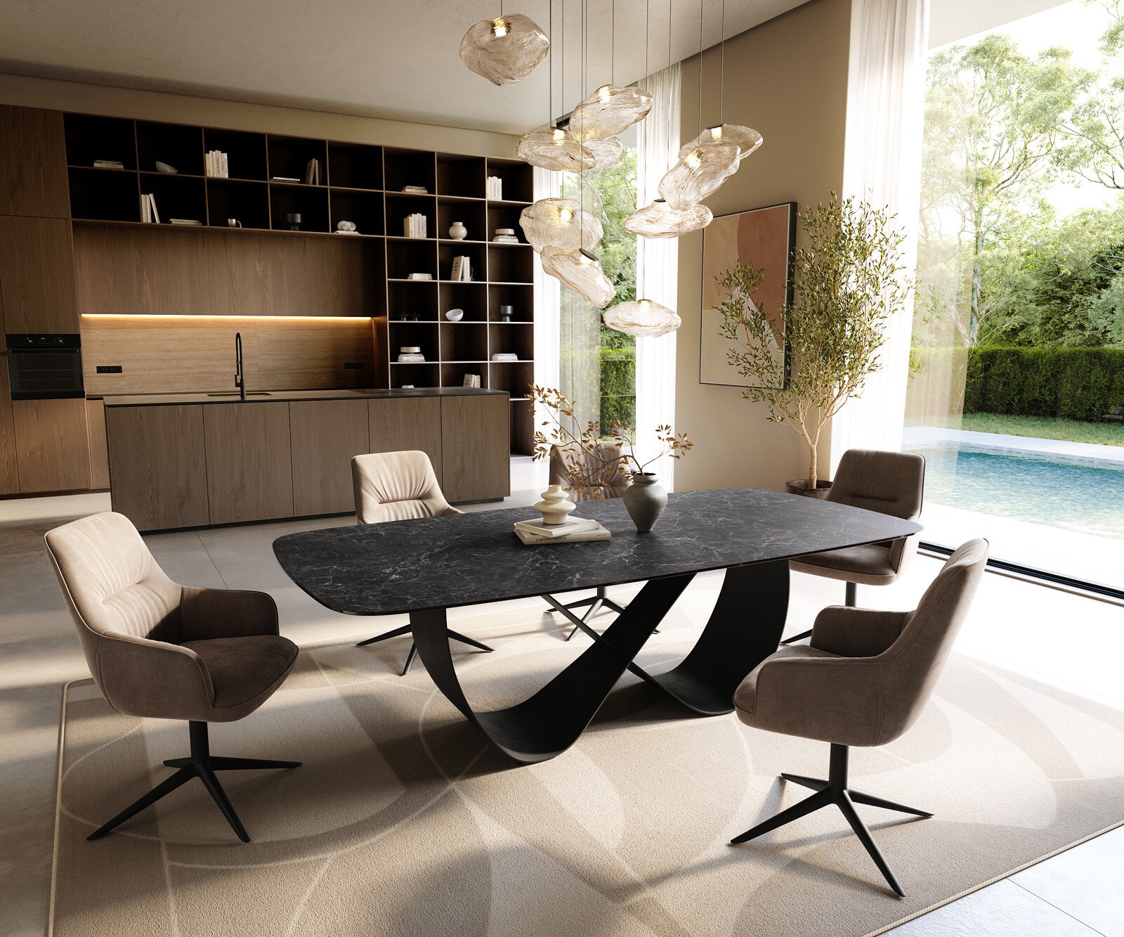 Eettafel Edge Boot 240x120 cm Keramiek Laminam® Nero Greco Anthrazit Infinity Metaal Zwart 5