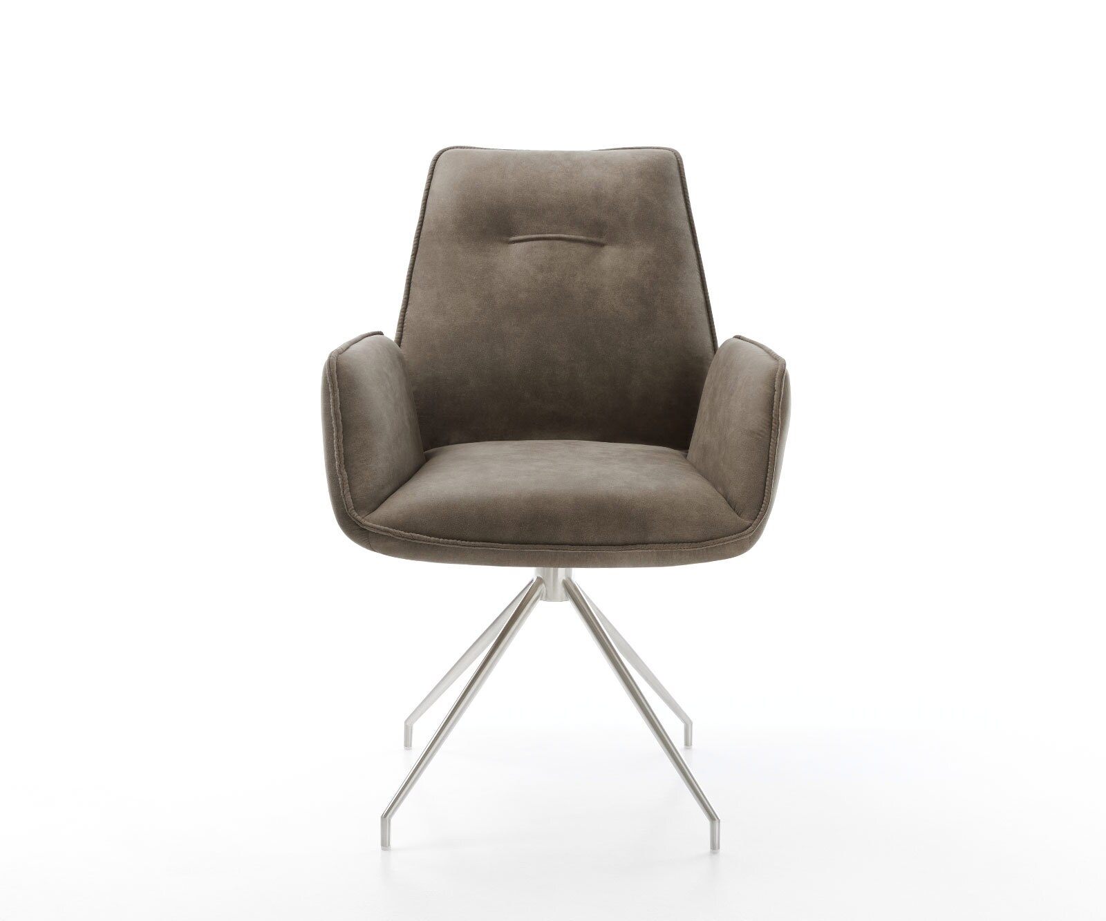 Eetkamerstoel Zoa-Flex microvelours taupe vintage kruisframe conisch roestvrij staal pocketveer kern 1