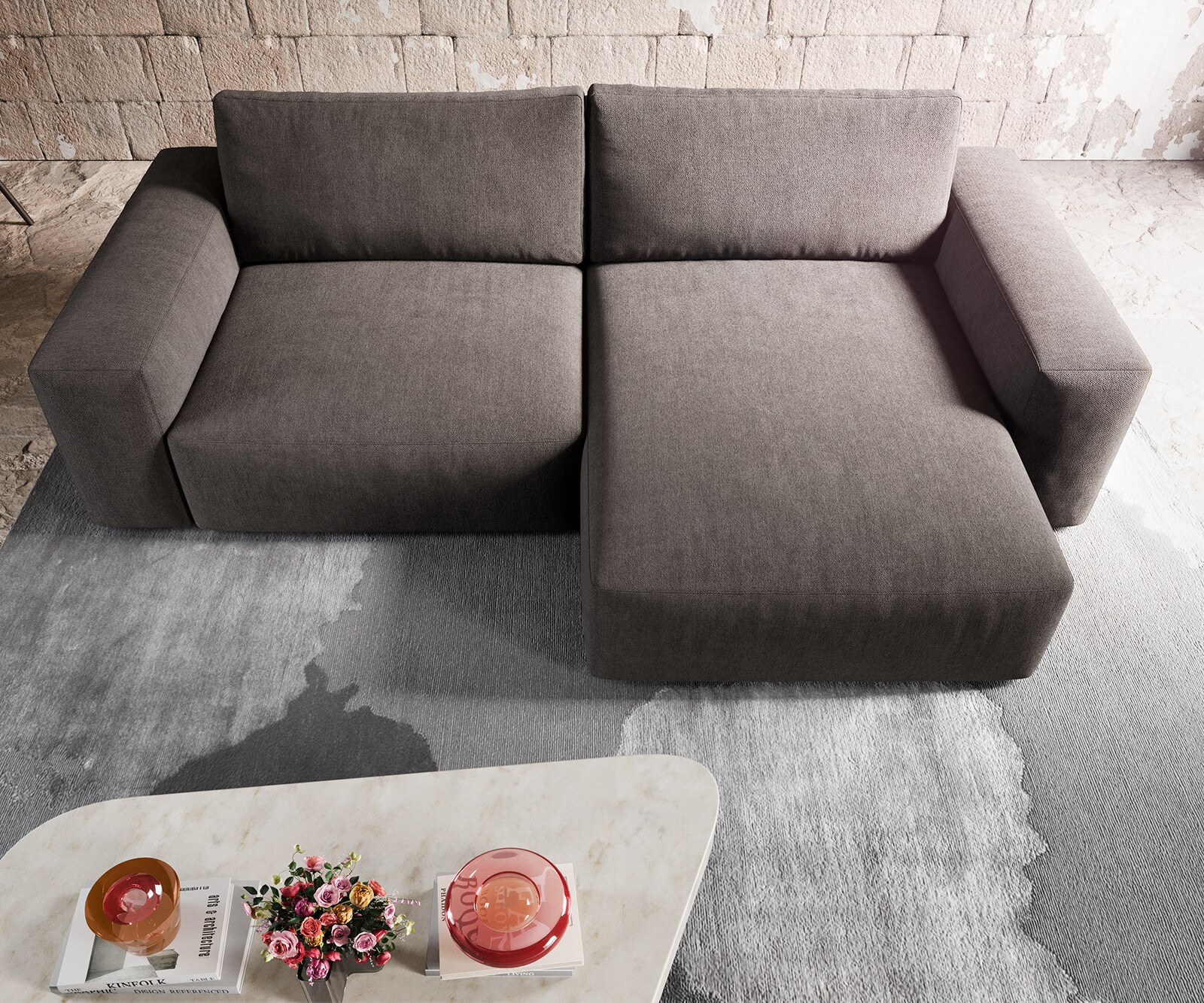 Hoekbank Lanzo XL 270x180 cm microvezel kaki bruin variabele rugleuning 3