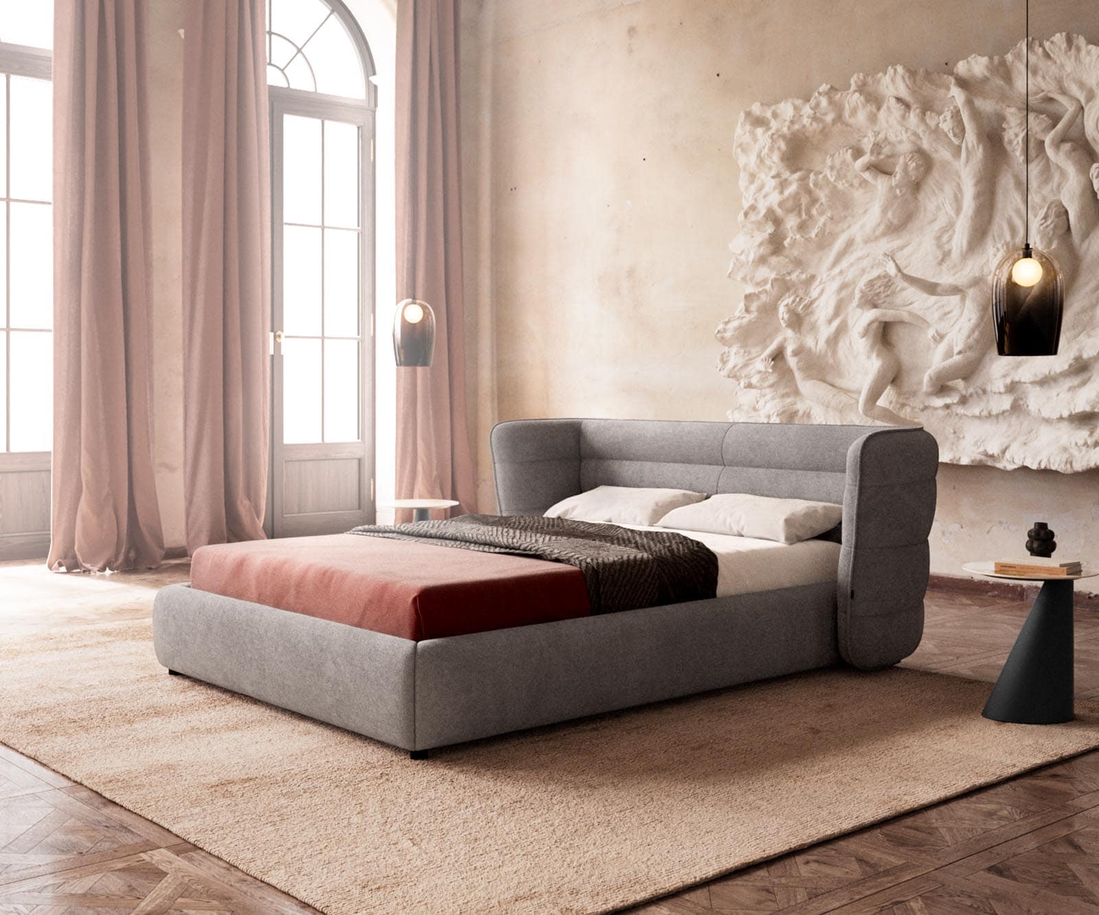 Gestoffeerd bed Simea 140x200 cm microvezel grijs