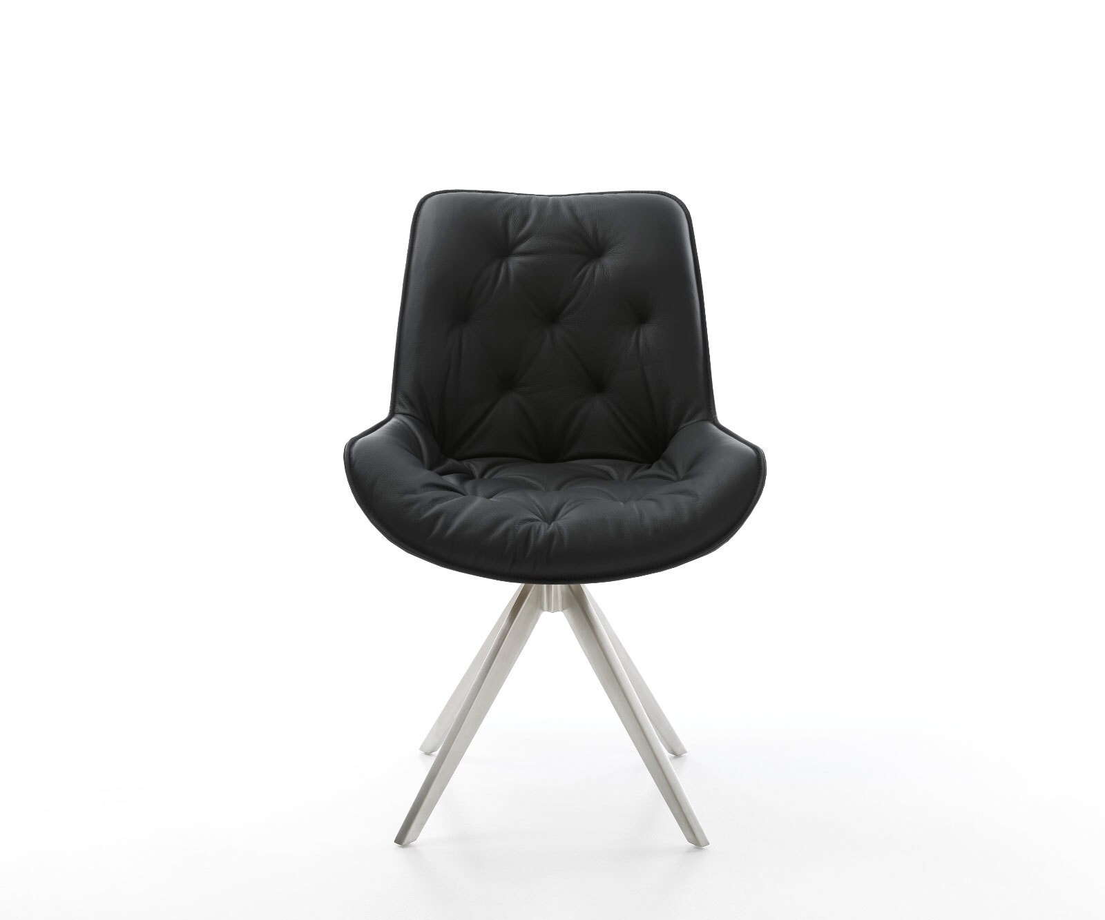 Eetkamerstoel Taimi-Flex echt leer zwart kruisframe hoekig roestvrij staal 2 Eetkamerstoel Taimi-Flex echt leer zwart kruisframe hoekig roestvrij staal 2