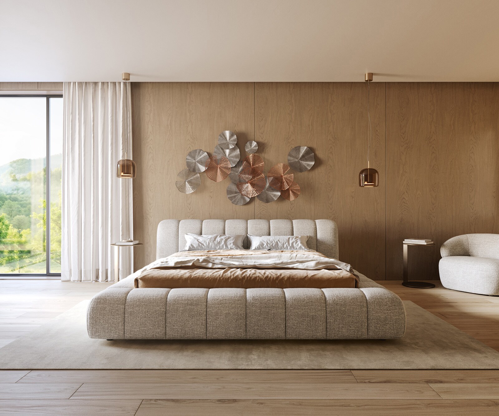 Gestoffeerd bedframe Cutio 180x200 cm geweven stof zacht beige 3