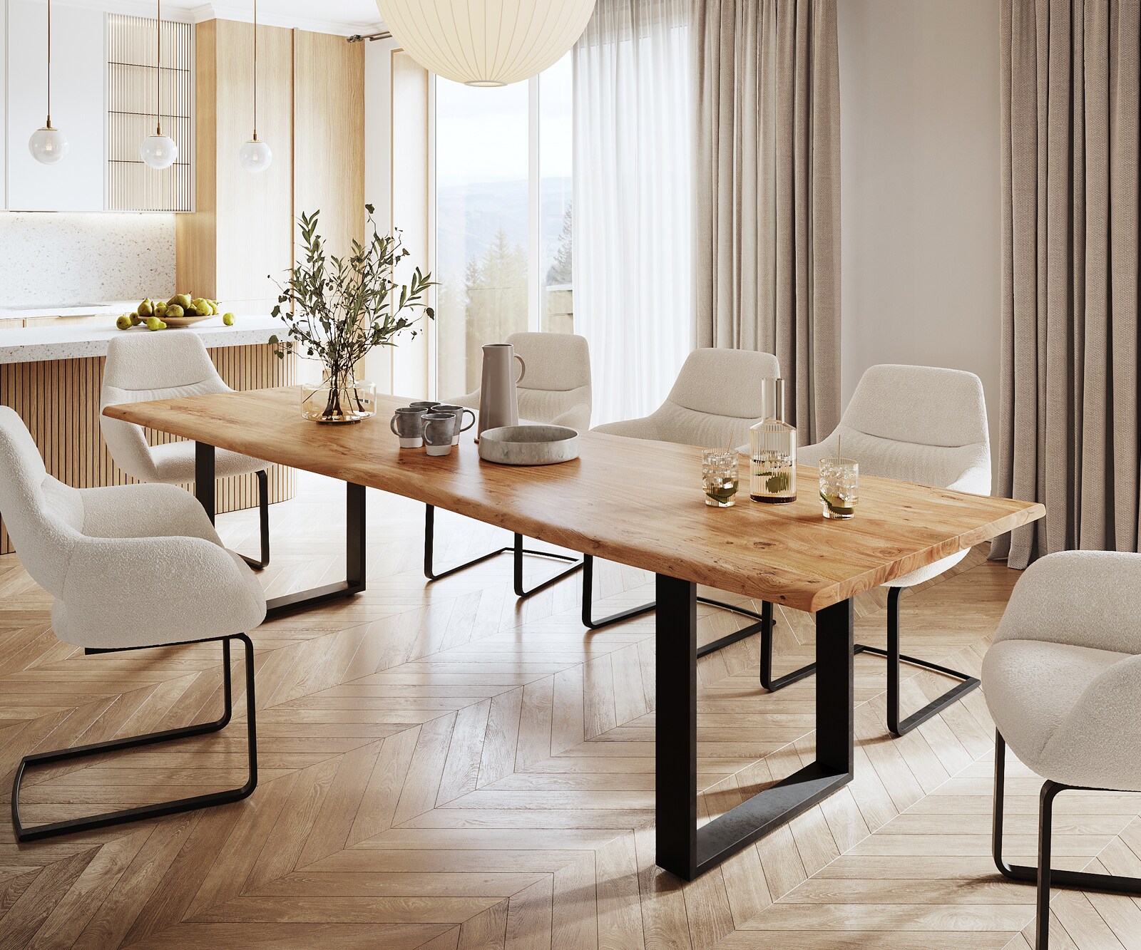 Eettafel Edge 300x100 acacia natuur skid  zwart  Live-Edge 1