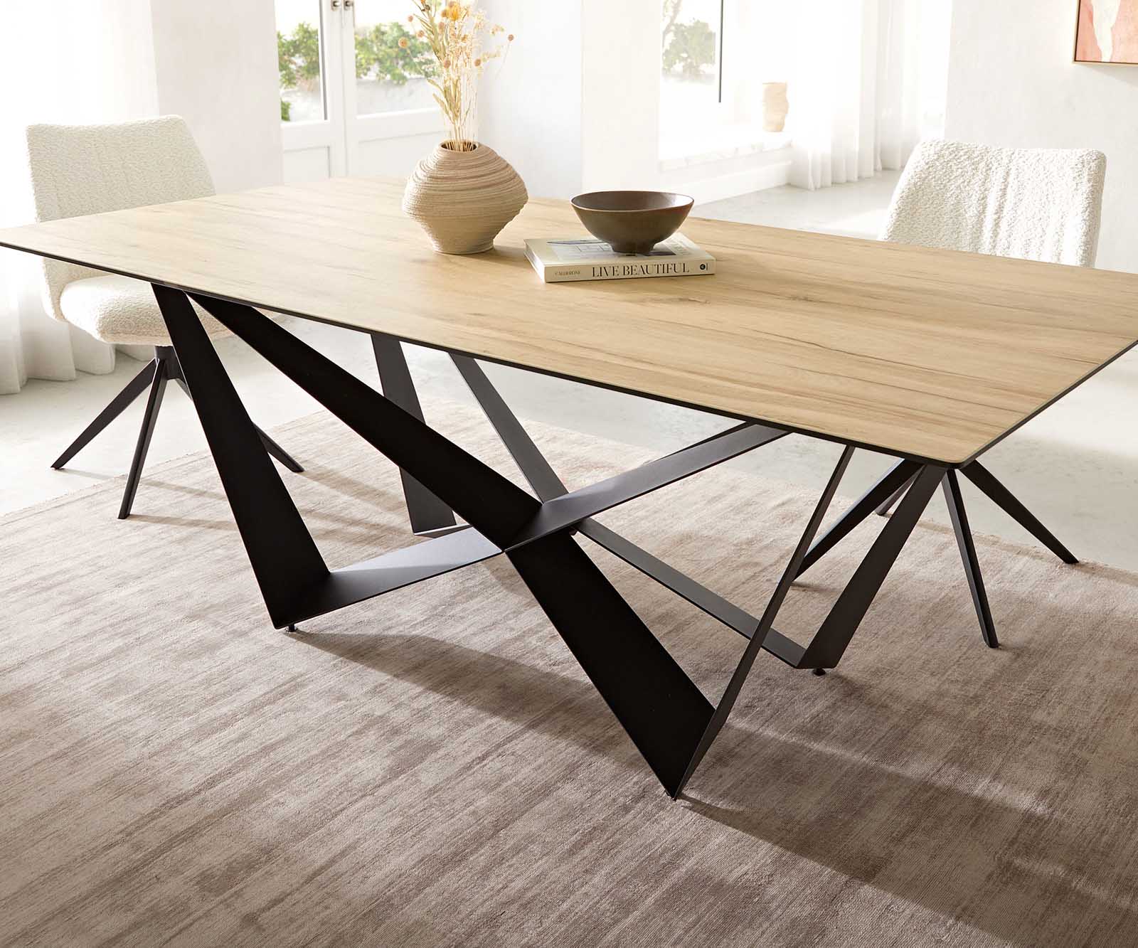 Eetkamertafel Edge 200x100 keramiek Laminam® Sabbia eiken kleur spider vlak staal zwart 6 Eetkamertafel Edge 200x100 keramiek Laminam® Sabbia eiken kleur spider vlak staal zwart 6