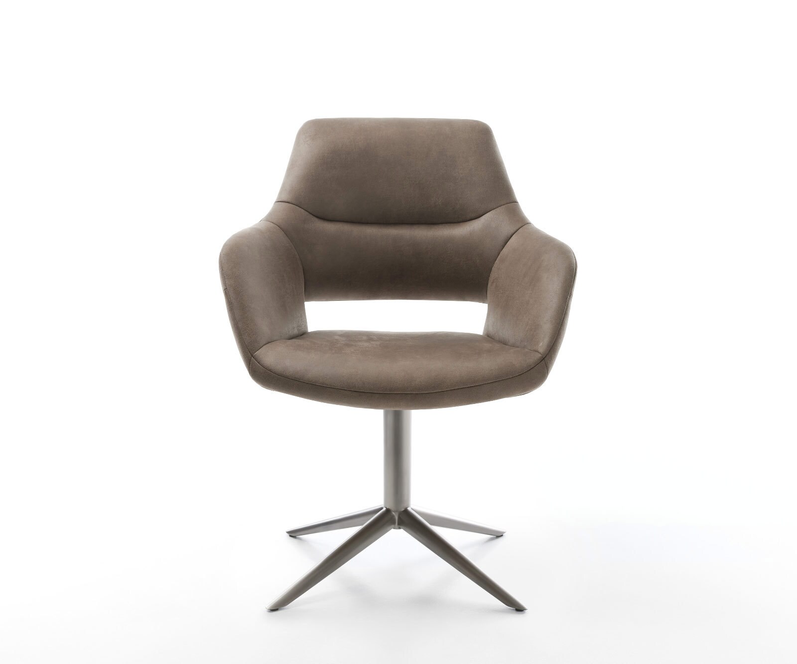 Draaistoel Yago-Flex met armleuning microvelours taupe vintage kruispoot grafiet 360° draaibaar rocker-functie pocketveer kern 1