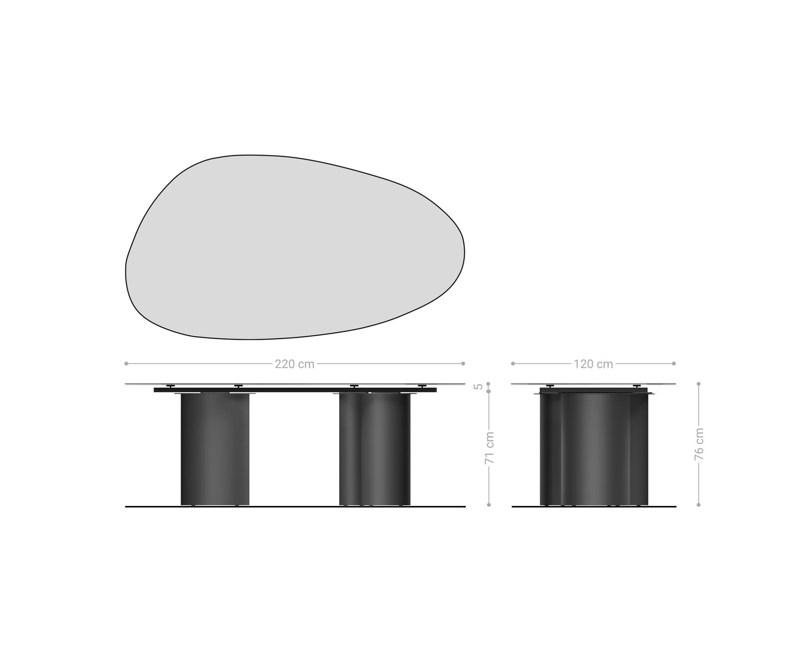 Eettafel Edge Oval 220x120 keramiek  Laminam® Emperador Extra Lucidato donkerbruin Troa metaal effectafwerking Titan 8