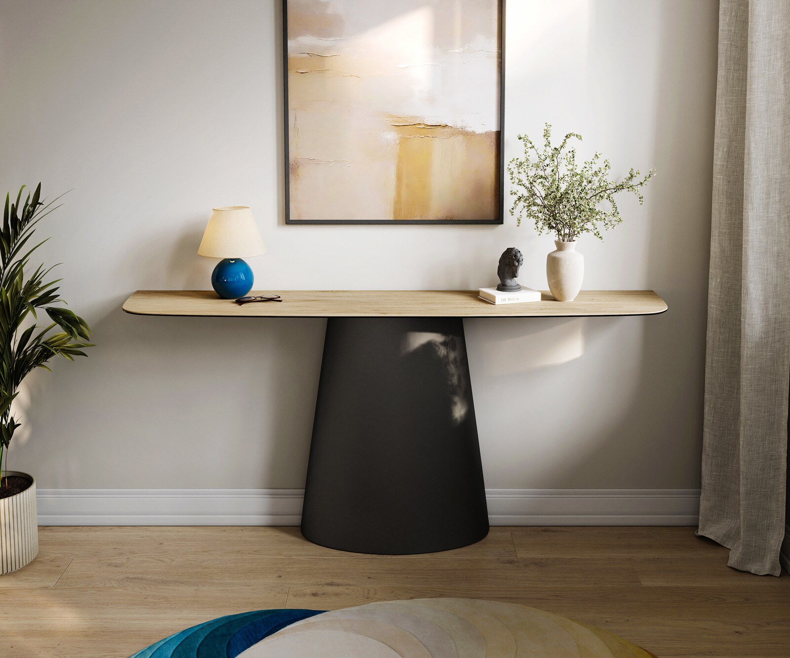 Consoletafel Edge Bootvorm 180x40 cm Keramiek Laminam® Sabbia Eichefarbig Conos Metaal Zwart 4
