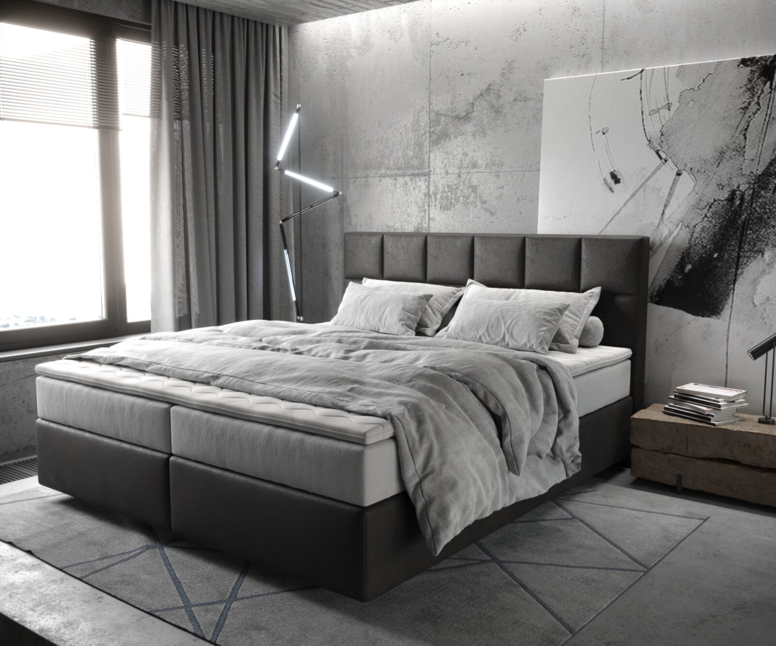 Boxspringbed Dream-Fine 180x200 cm Microvezel Antraciet Vintage met TFK Matras en Visco Topper