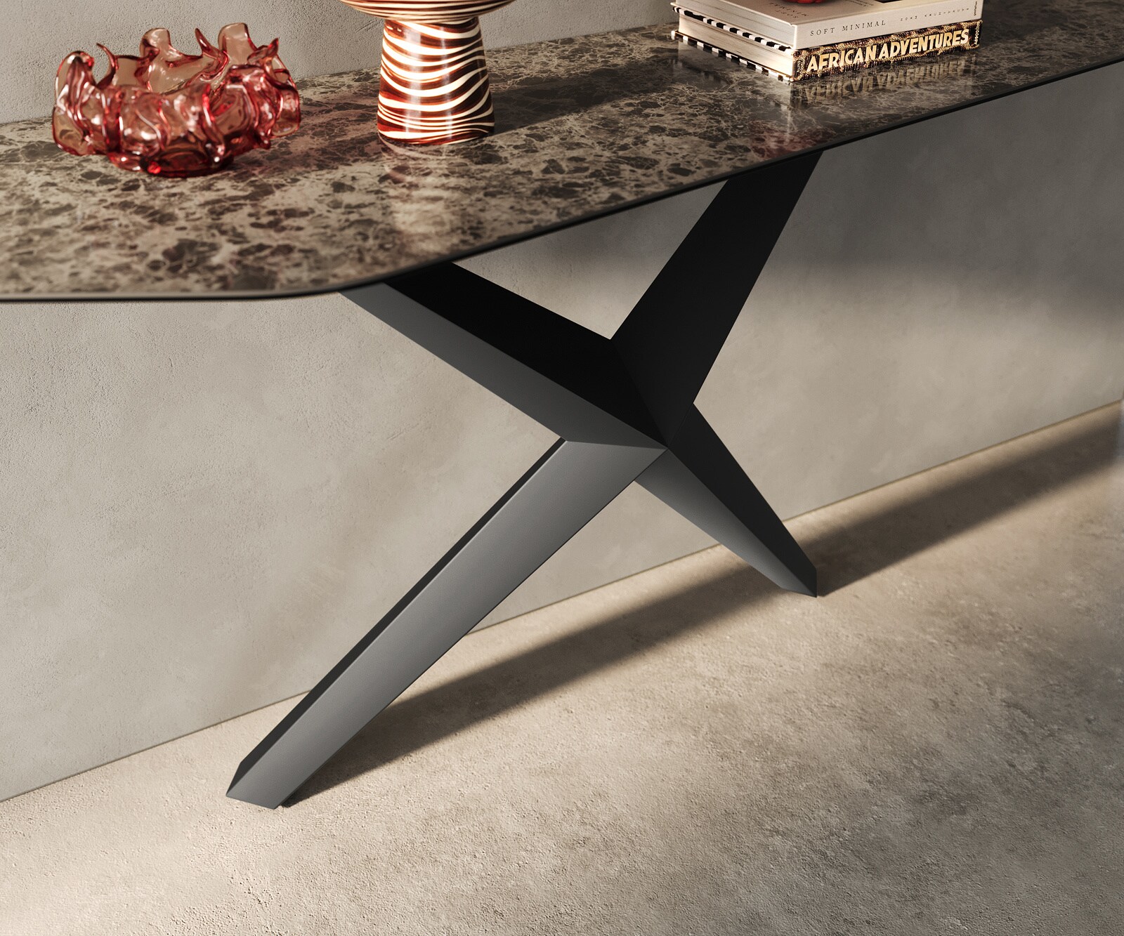 Consoletafel Edge Polygonaal 180x50 cm Keramiek Emperador Extra Lucidato Dunkelbraun Zentharo Metaal Zwart 6