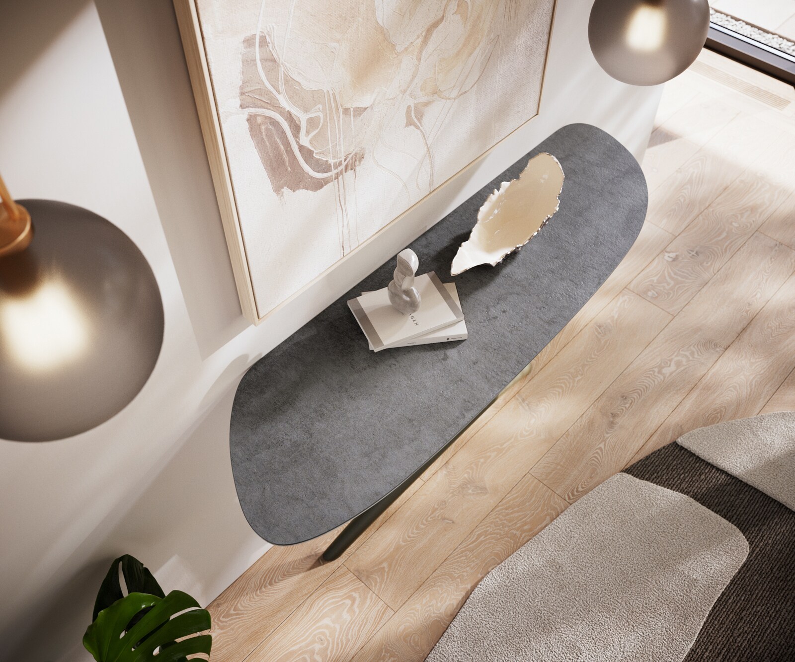 Consoletafel Edge Organisch 140x40 cm Keramiek Beton Grijs Estelo Metaal Effectafwerking Titan 4