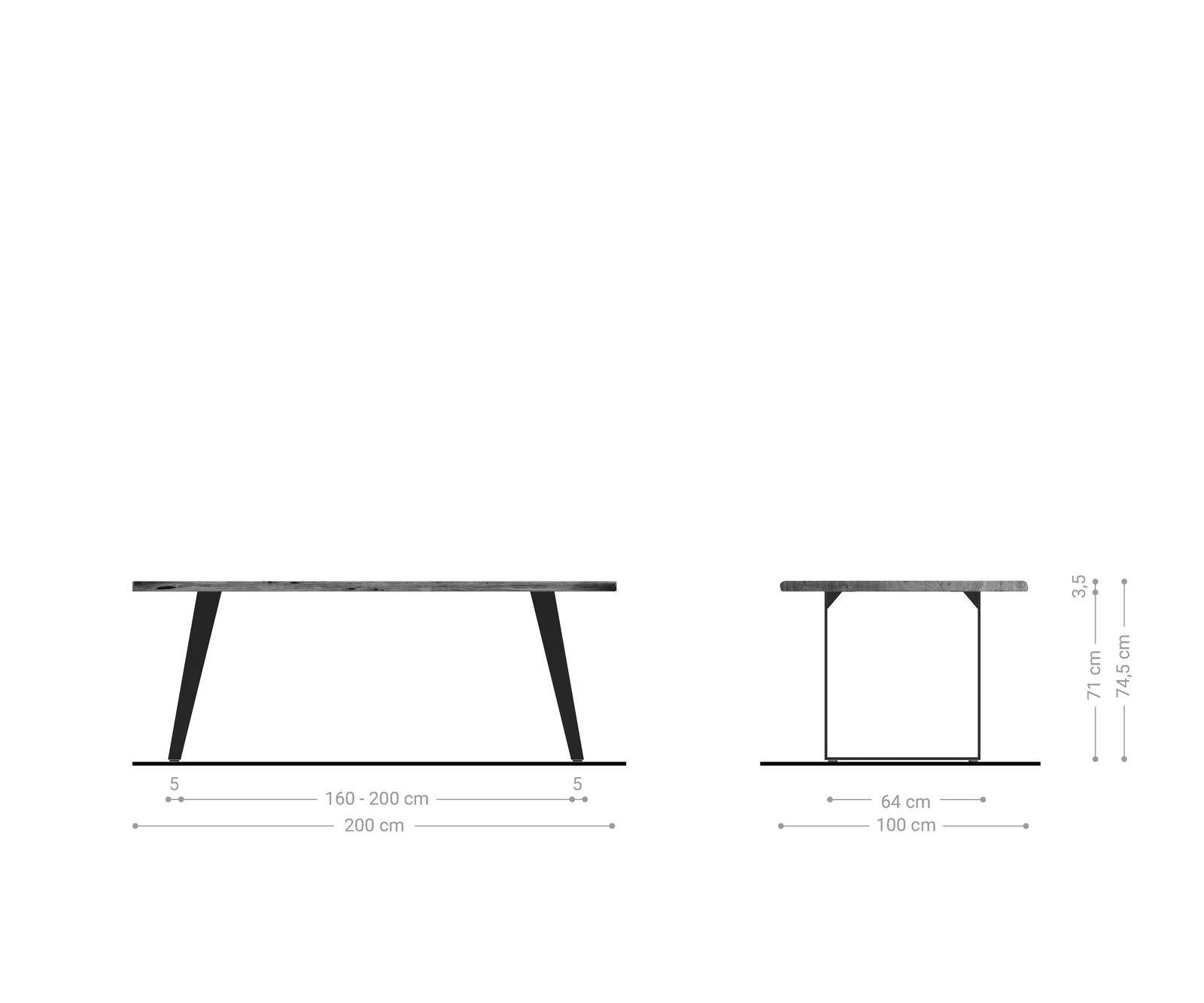 Eettafel Edge 200x100 acacia natuur metaal schuin Live-Edge 8