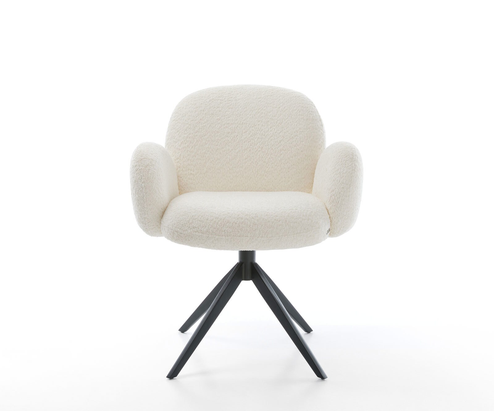 Draaistoel Nube-Flex met armleuning bouclé wit kruisframe breed zwart 360° draaibaar rocker-functie pocketveer kern 1