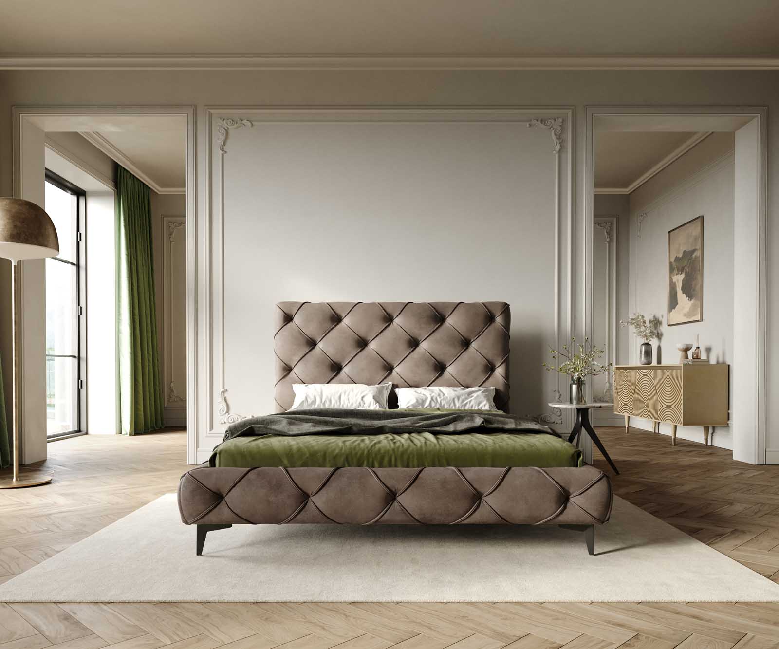 Gestoffeerd bed Nayara 140x200 cm microvezel taupe vintage 1