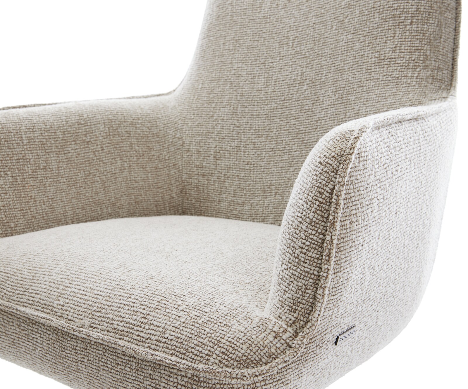 Eetkamerstoel Heira-Flex met armleuning geweven stof beige slipframe roestvrij staal pocketveer kern 4