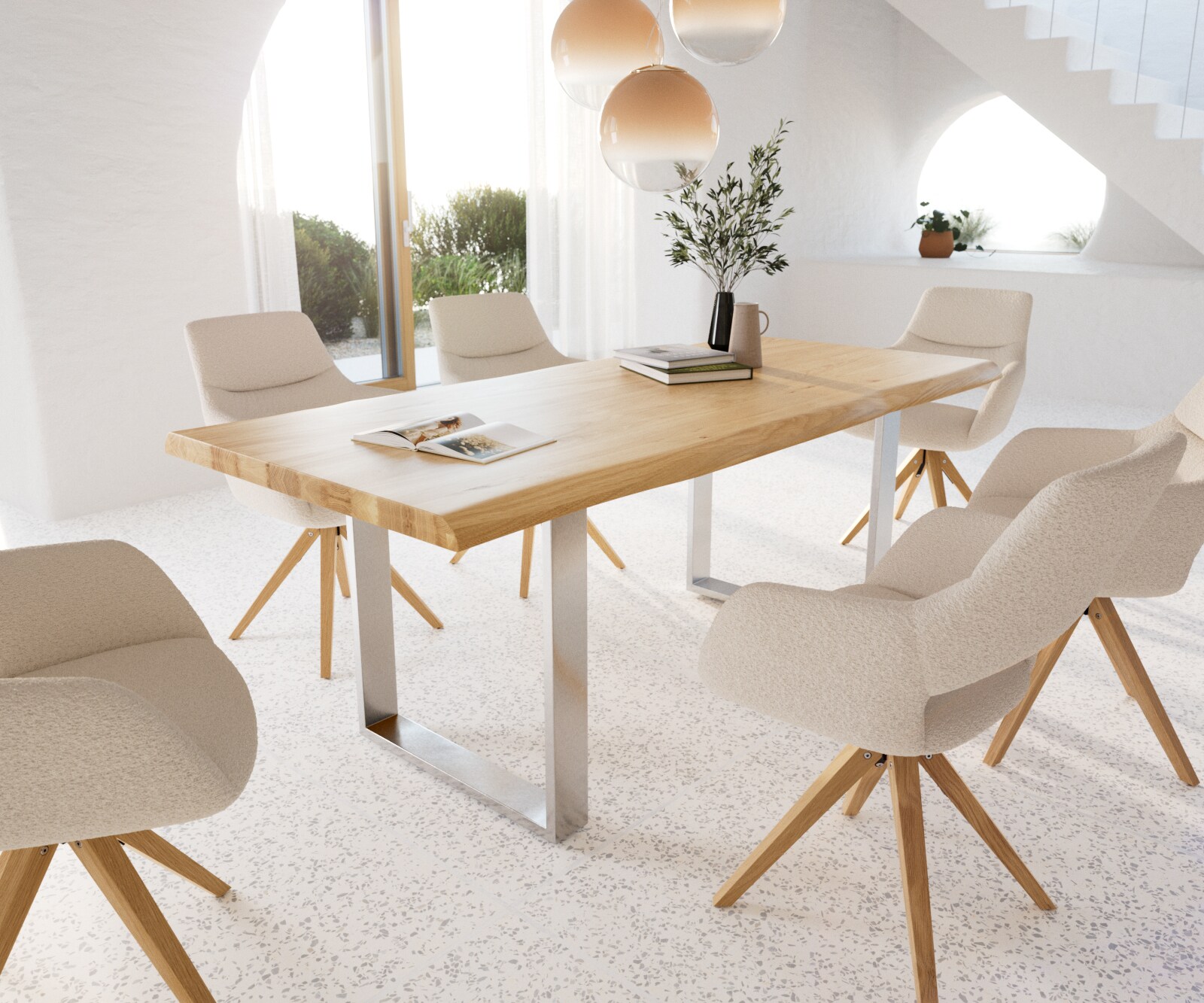 Eettafel Edge 200x100 eiken natuur roestvrij staal  smal  Live-Edge 6 Eettafel Edge 200x100 eiken natuur roestvrij staal  smal  Live-Edge 6