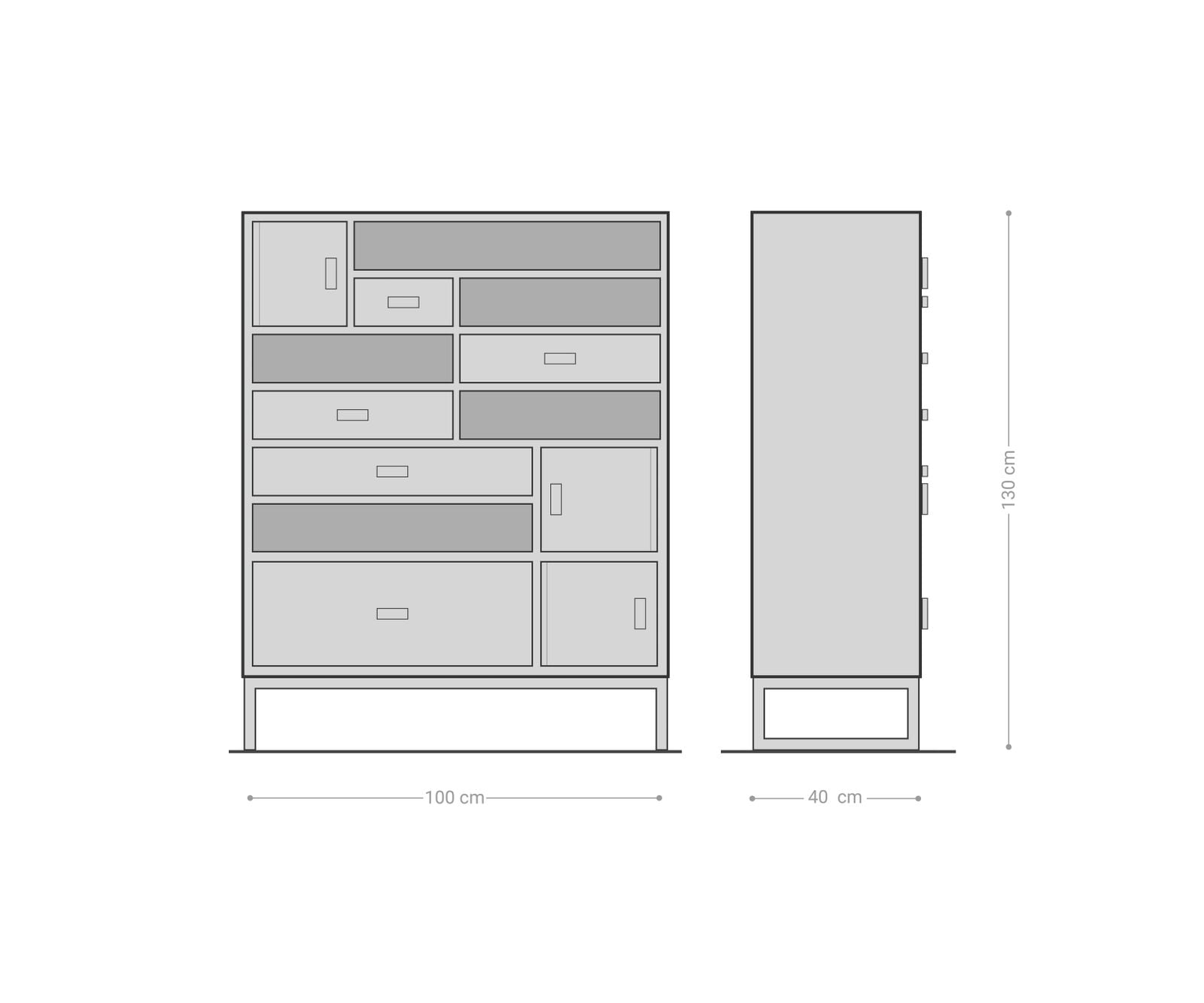Dressoir Highboard Multi-lades 100x130 Materiaalmix 5 Dressoir Highboard Multi-lades 100x130 Materiaalmix 5