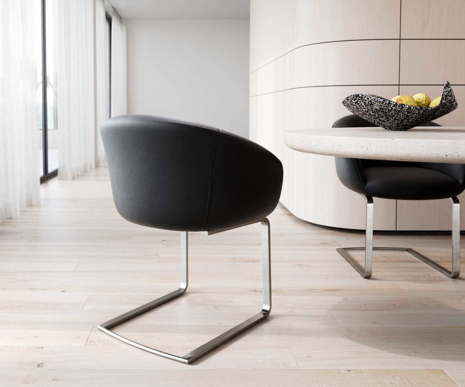 Sledemodel Vinka-Flex met armleuning echt leer zwart sledemodel vlak roestvrij staal pocketveer kern 4 Sledemodel Vinka-Flex met armleuning echt leer zwart sledemodel vlak roestvrij staal pocketveer kern 4