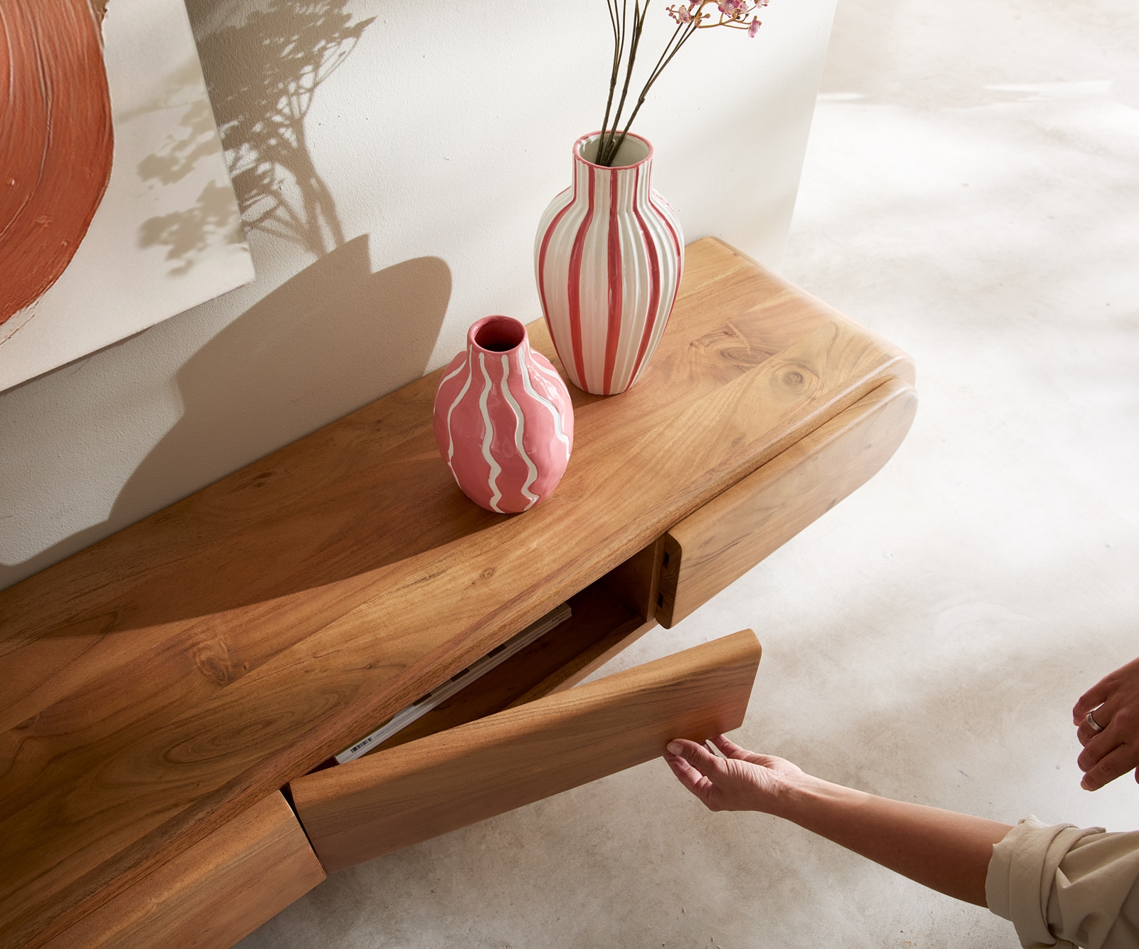 TV-meubel Sohara 175 cm acacia naturel 4 deuren L-poot zwart 4