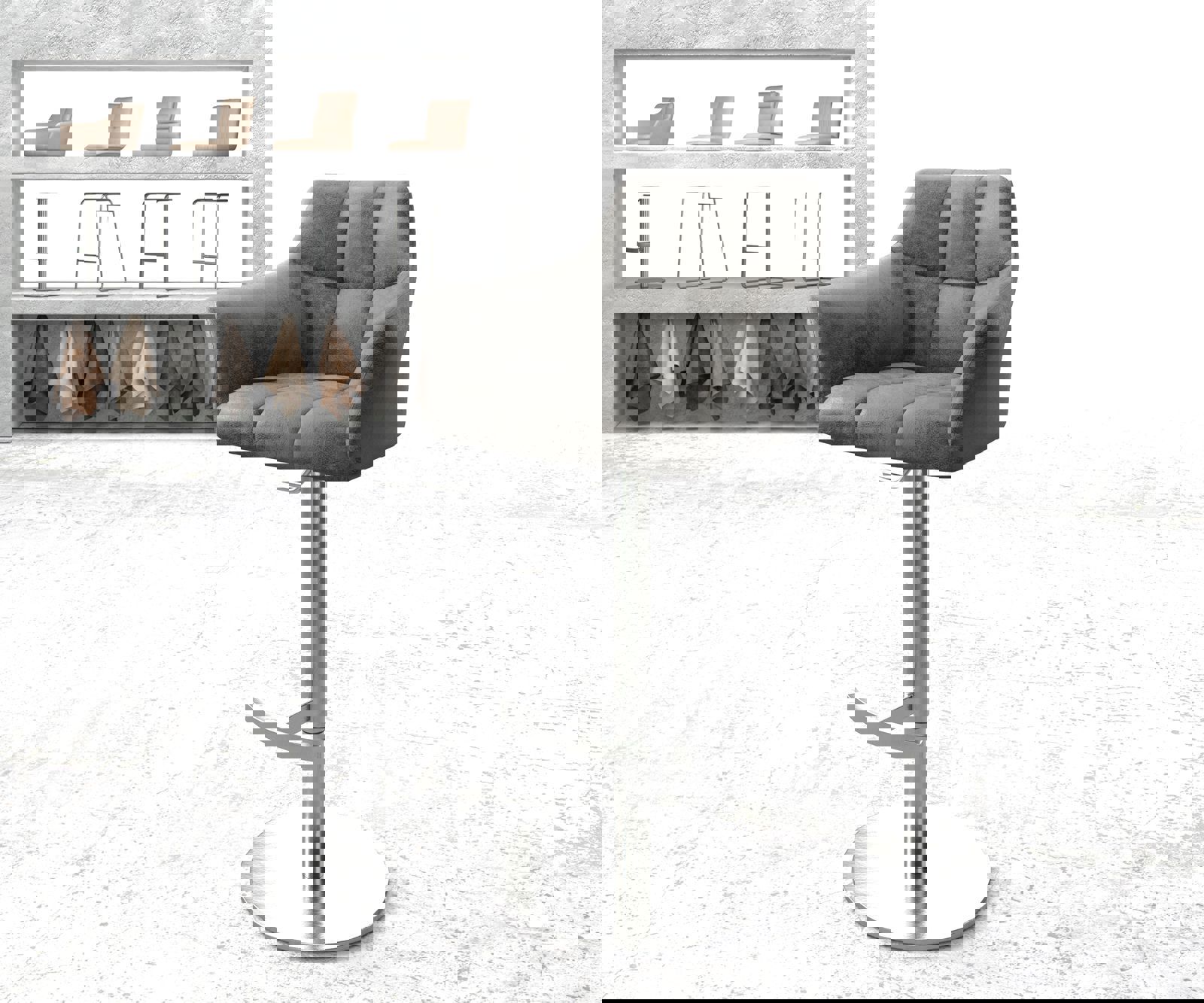 Barstoel Yulo-Flex vintage grijs draaivoet hoogteverstelbaar roestvrijstaal Barstoel Yulo-Flex vintage grijs draaivoet hoogteverstelbaar roestvrijstaal