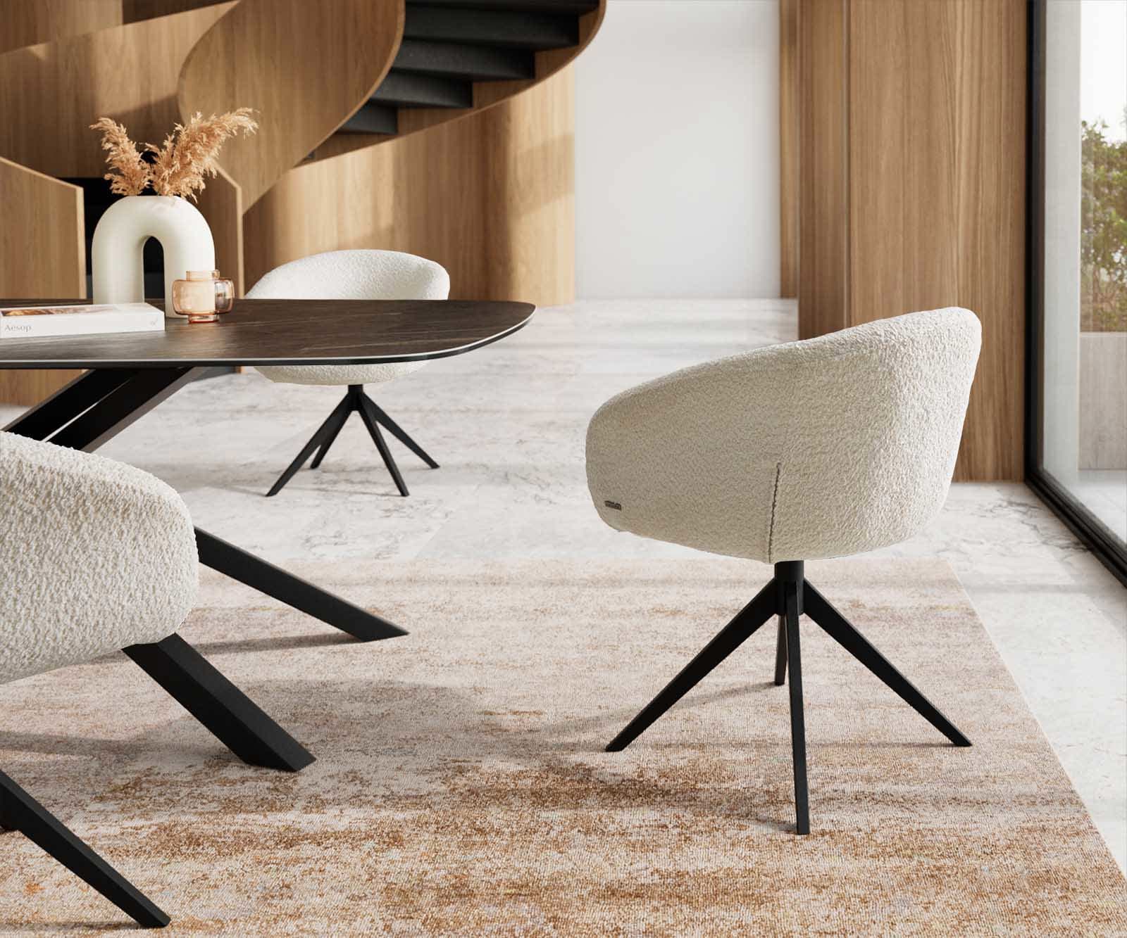 Draaistoel Vinka-Flex met armleuning bouclé wit kruisframe breed zwart 360° draaibaar pocketveer kern 4 Draaistoel Vinka-Flex met armleuning bouclé wit kruisframe breed zwart 360° draaibaar pocketveer kern 4
