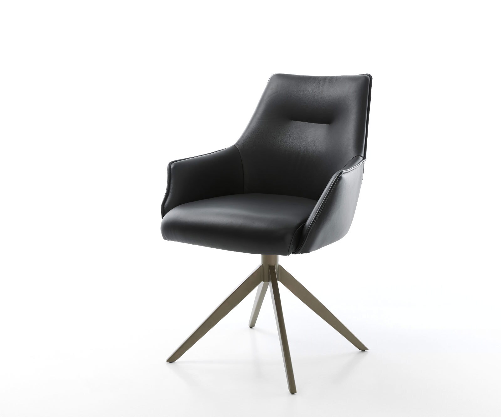 Draaistoel Alja-Flex met armleuning echt leer zwart kruisframe breed afwerking met titanium 360° draaibaar rocker-functie pocketveer kern