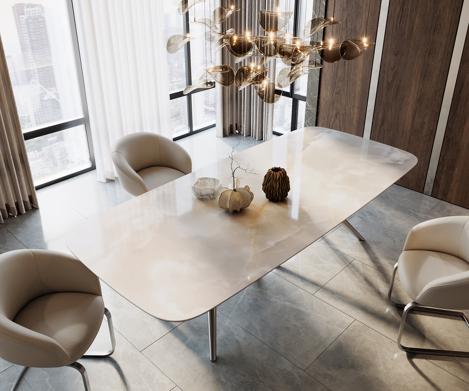 Eetkamertafel Edge Boot 270x120 keramiek Iris FMG Onice Grigio Estelar rond  roestvrij staal 2