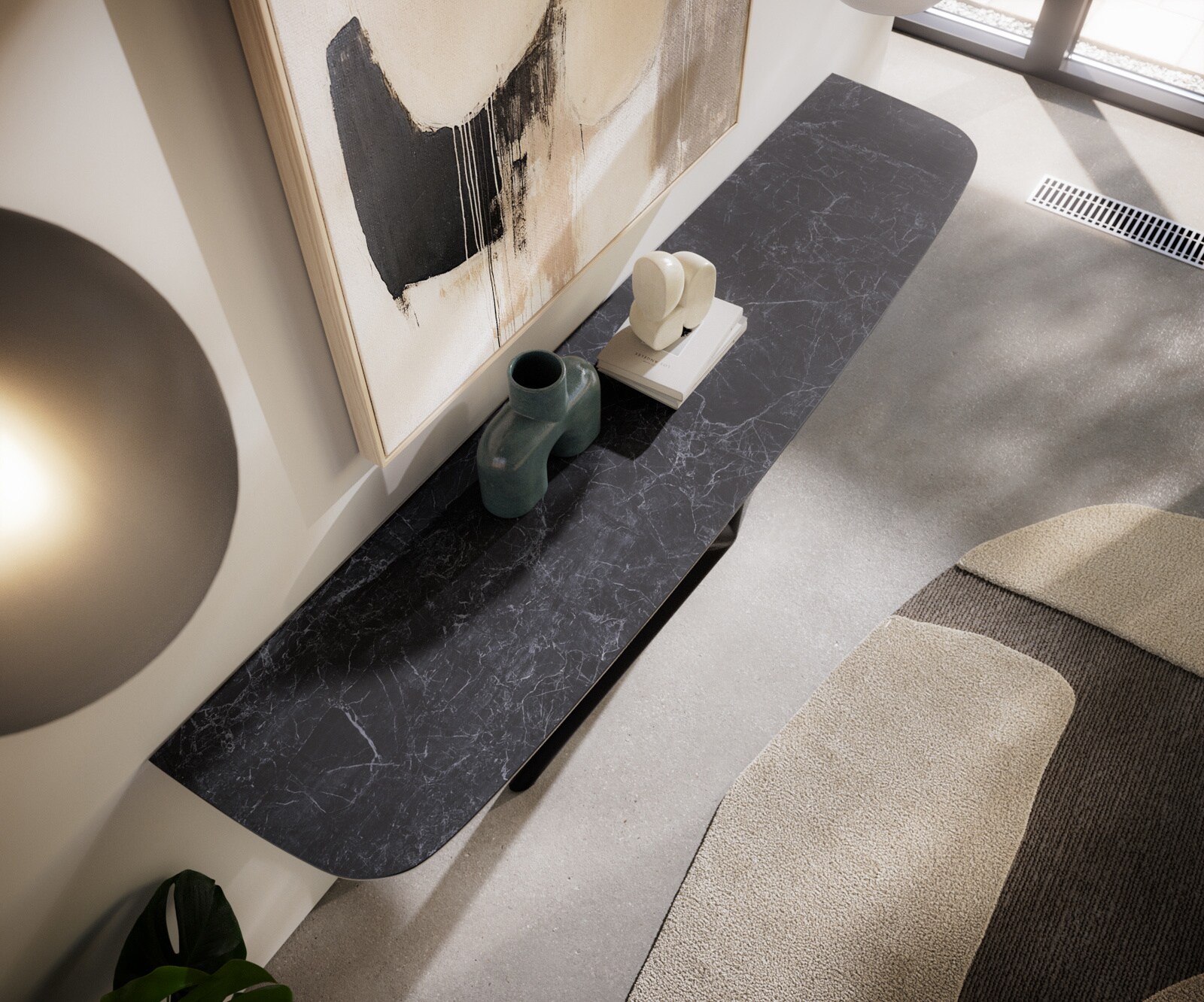 Consoletafel Edge Bootvorm 180x40 cm Keramiek Laminam® Nero Greco Anthrazit Estelo Metaal Zwart 6