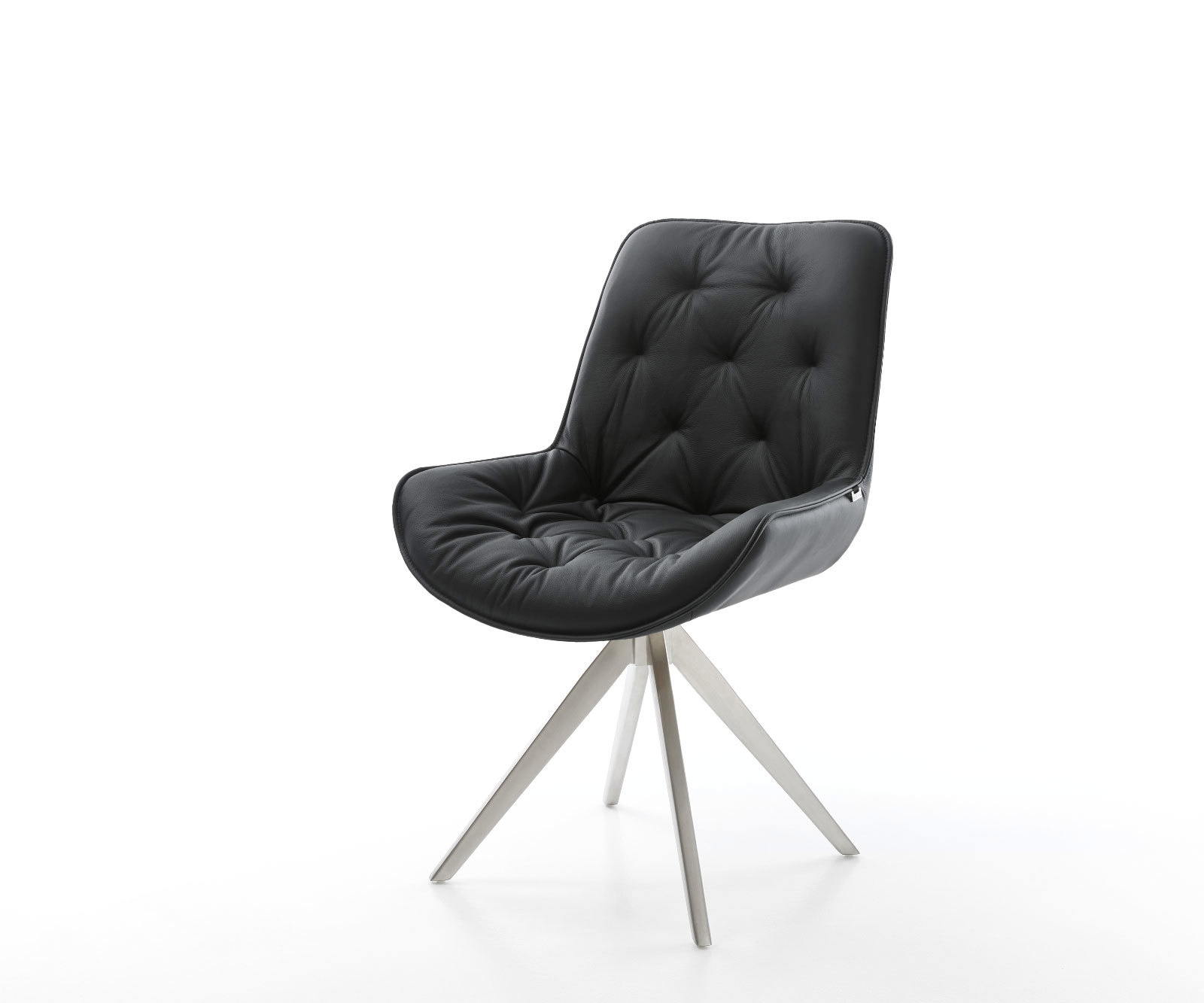 Eetkamerstoel Taimi-Flex echt leer zwart kruisframe hoekig roestvrij staal Eetkamerstoel Taimi-Flex echt leer zwart kruisframe hoekig roestvrij staal