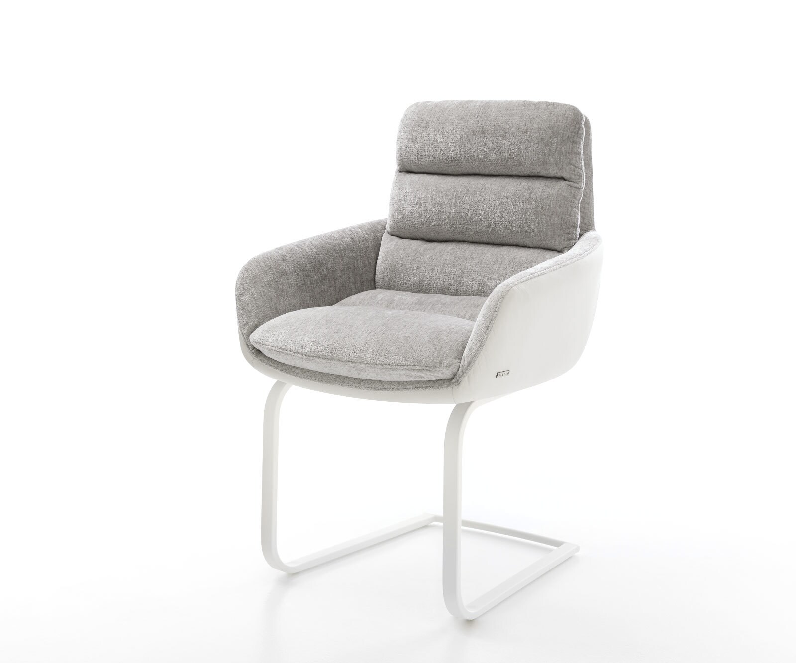 Sledemodel Abelia-Flex met armleuning materiaalmix echt leer wit-zilver grijs sledemodel vlak wit