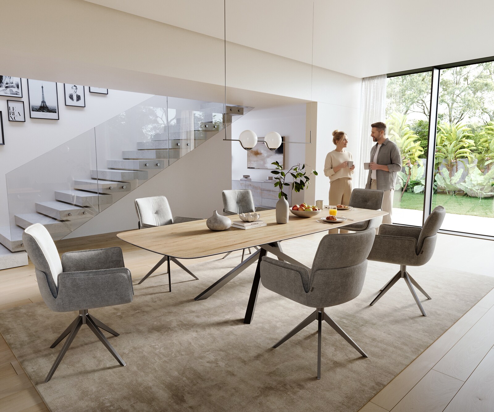 Eettafel Edge Boot 300x120 cm Keramiek Laminam® Sabbia Eichefarbig kruisonderstel Rechthoek Roestvrij staal Grafiet 6