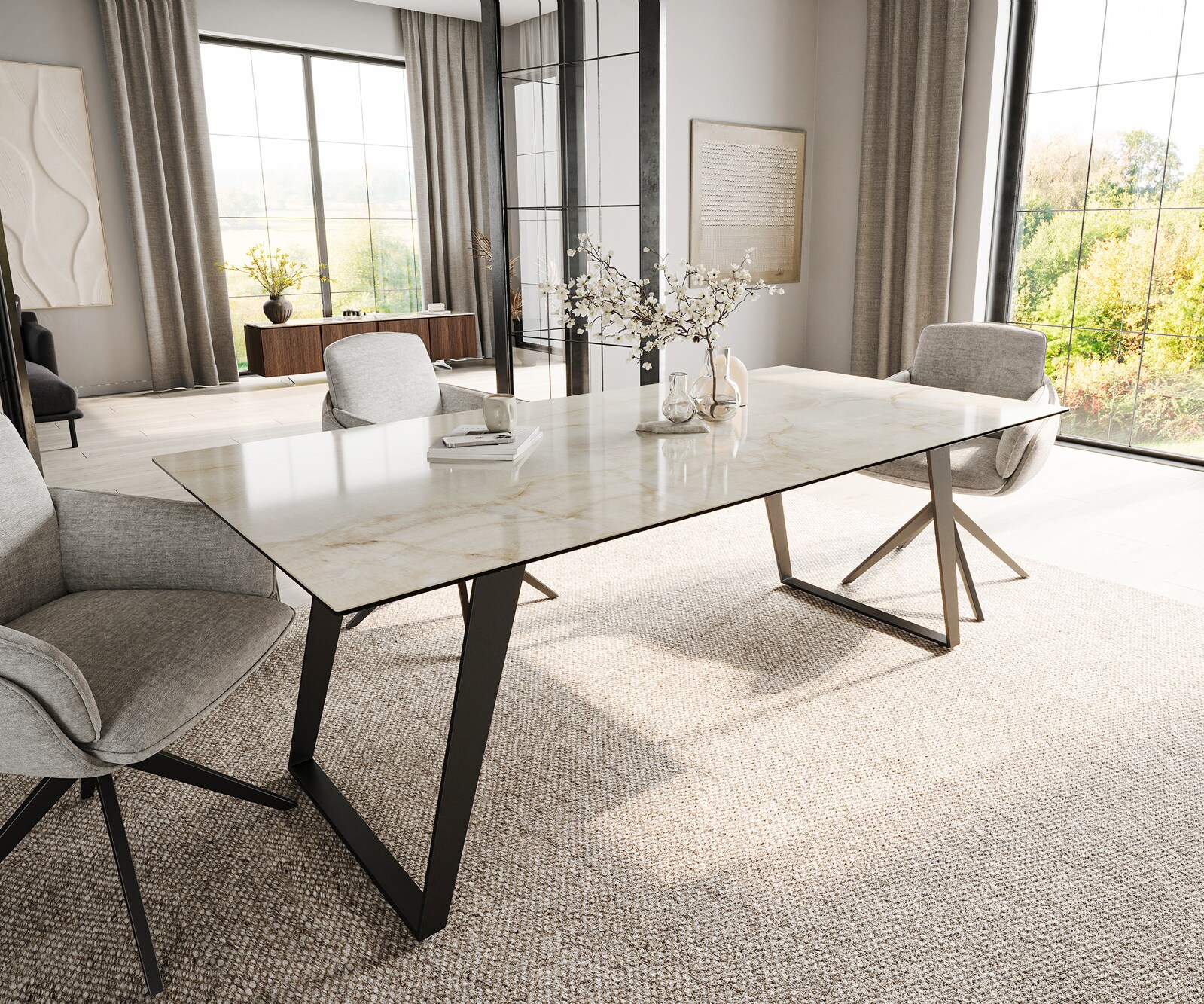 Eetkamertafel Edge 200x100 Keramiek Laminam® Onice Oro Metaal Schuin Zwart 1