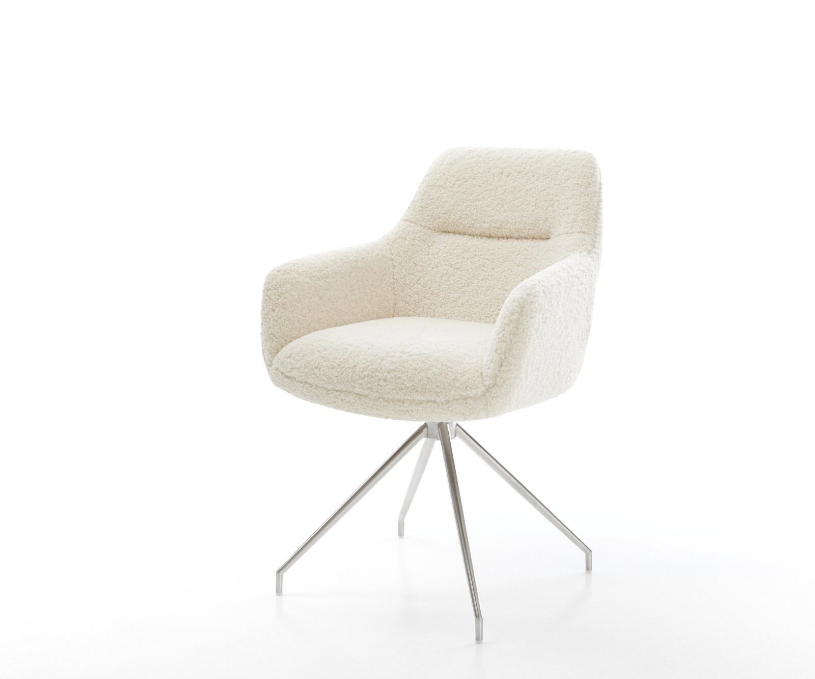Eetkamerstoel Pejo-Flex teddy beige kruisframe conisch roestvrij staal pocketveer kern 1