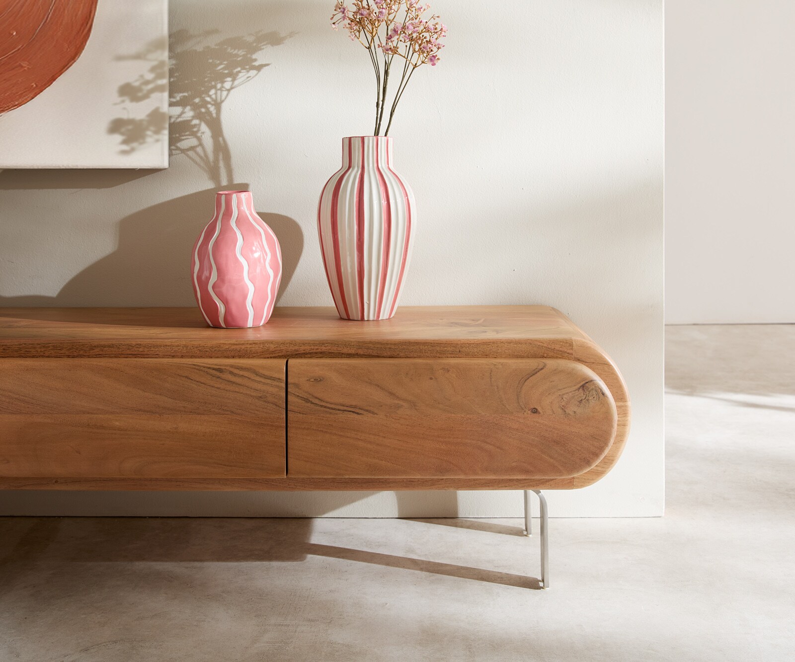TV-meubel Sohara 175 cm acacia natuur 4 deuren L-poot zilver 4