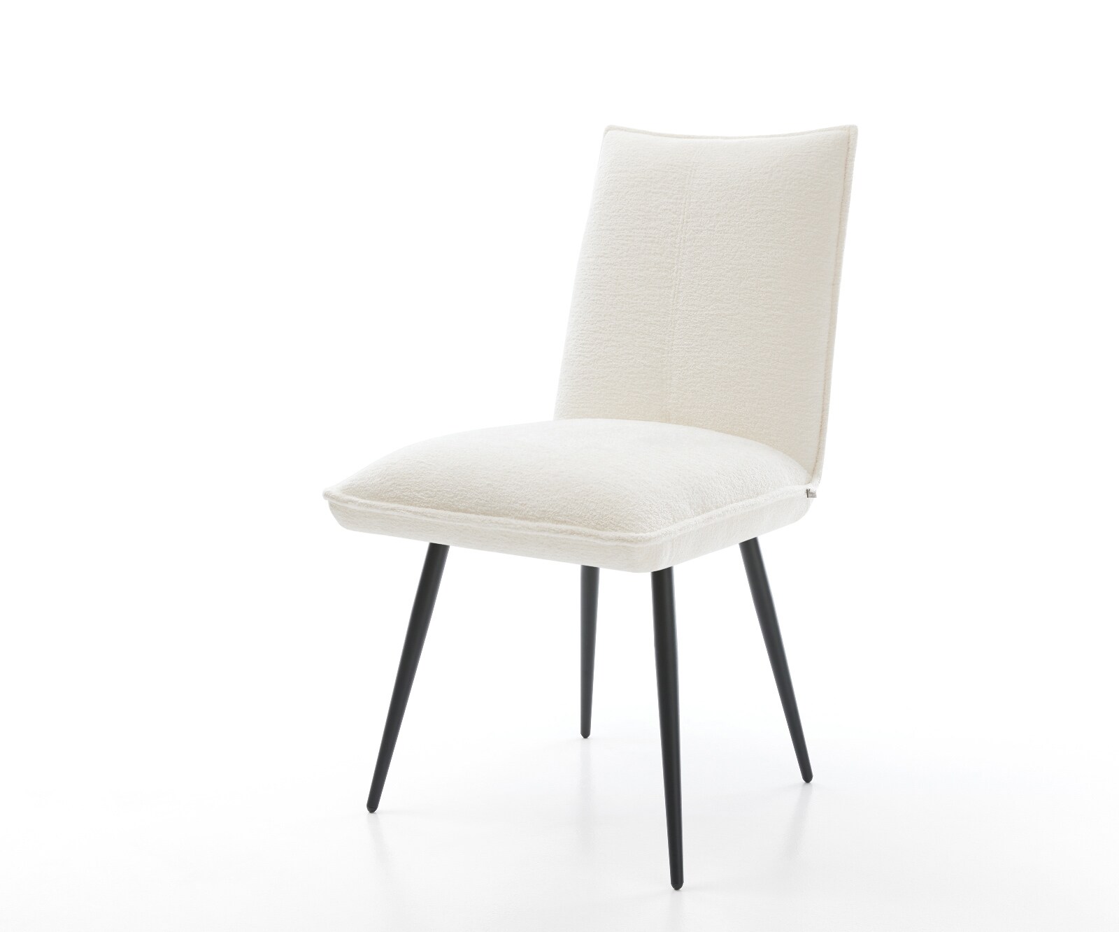 Eetkamerstoel Lelio-Flex bouclé zacht beige 4-poot conisch zwart pocketveer kern