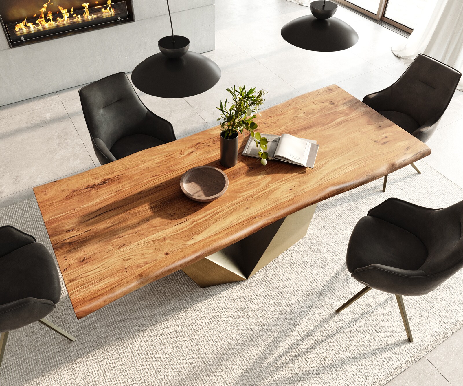 Eettafel Edge 240x100 acacia natuur Prisma metaal goud Live-Edge 4
