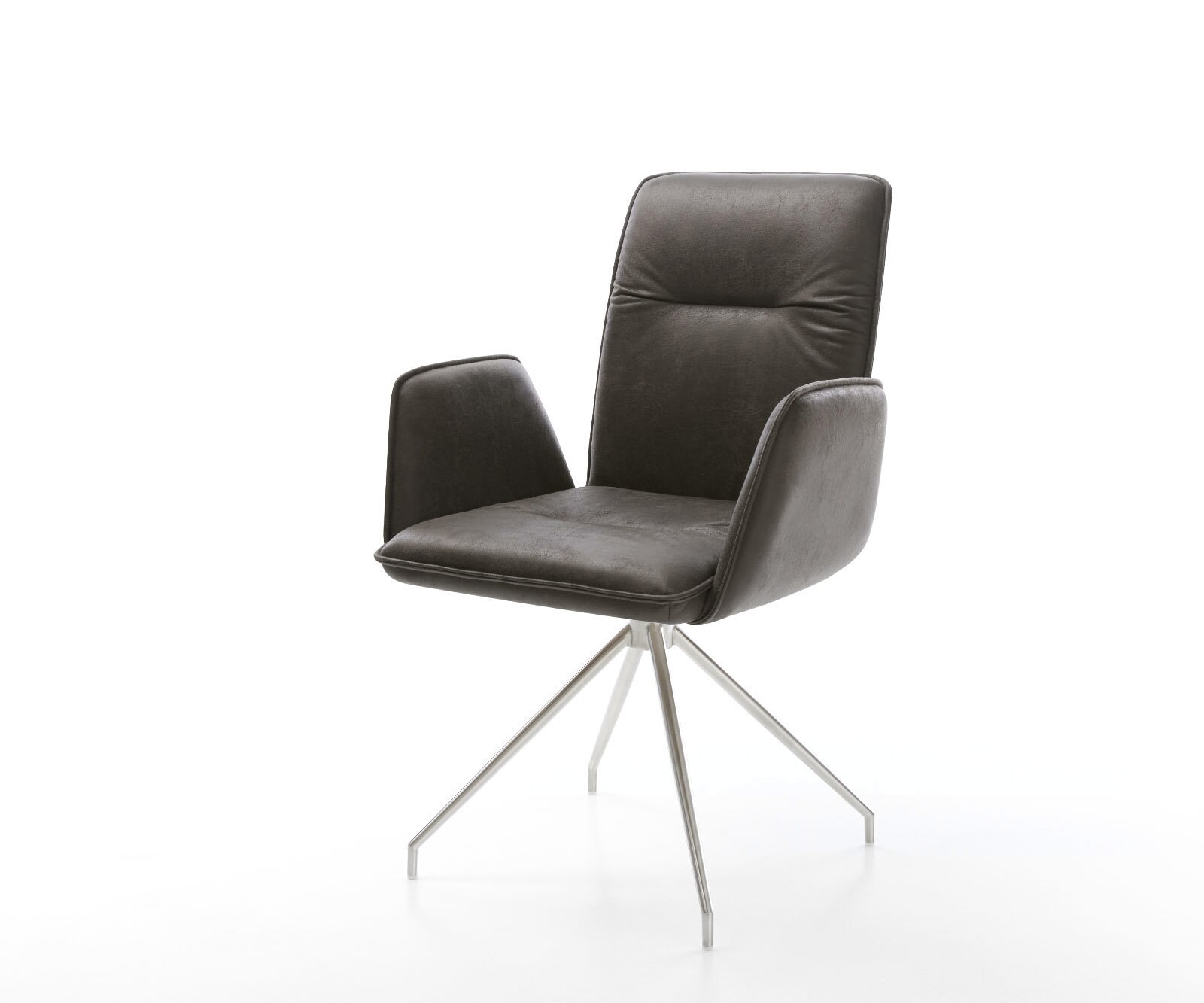 Eetkamerstoel Vinja-Flex microvelours antraciet vintage kruisframe conisch roestvrij staal