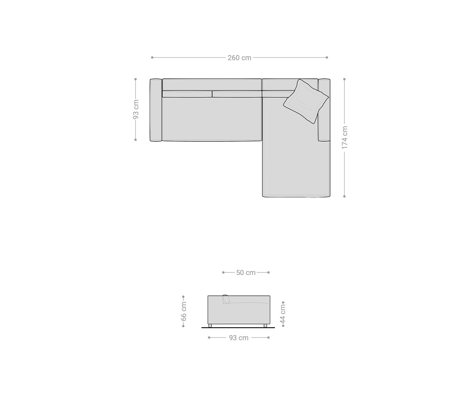 Hoekbank Brom 260 x 175 cm microvezel grijs recamiere rechts 6