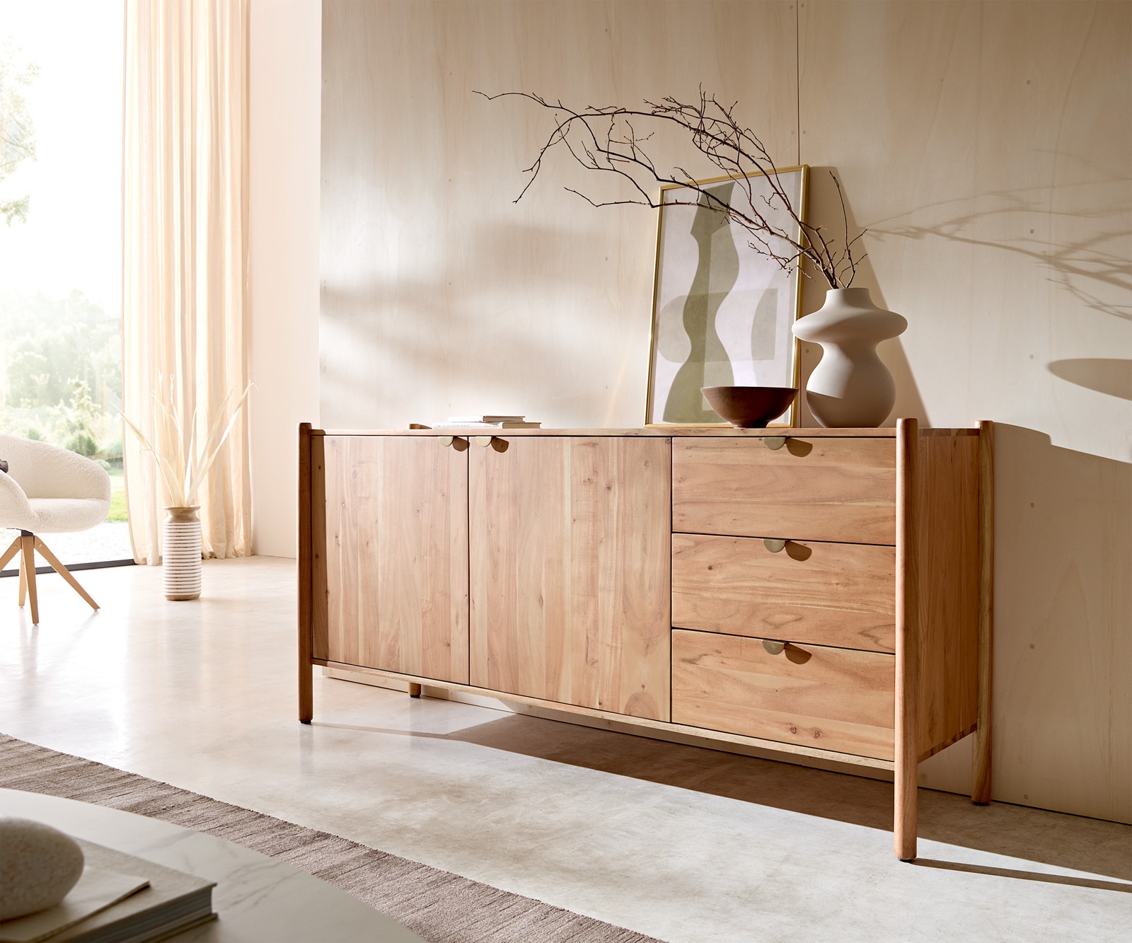 Dressoir Caius 175 cm acacia aura 2 deuren 3 laden Dressoir Caius 175 cm acacia aura 2 deuren 3 laden