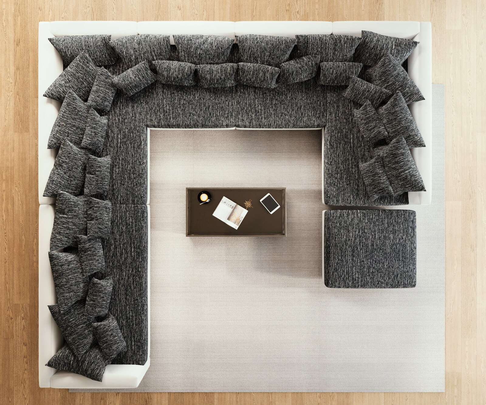 Woonlandschap Clovis XXL wit zwart met hocker ottomane Links 3