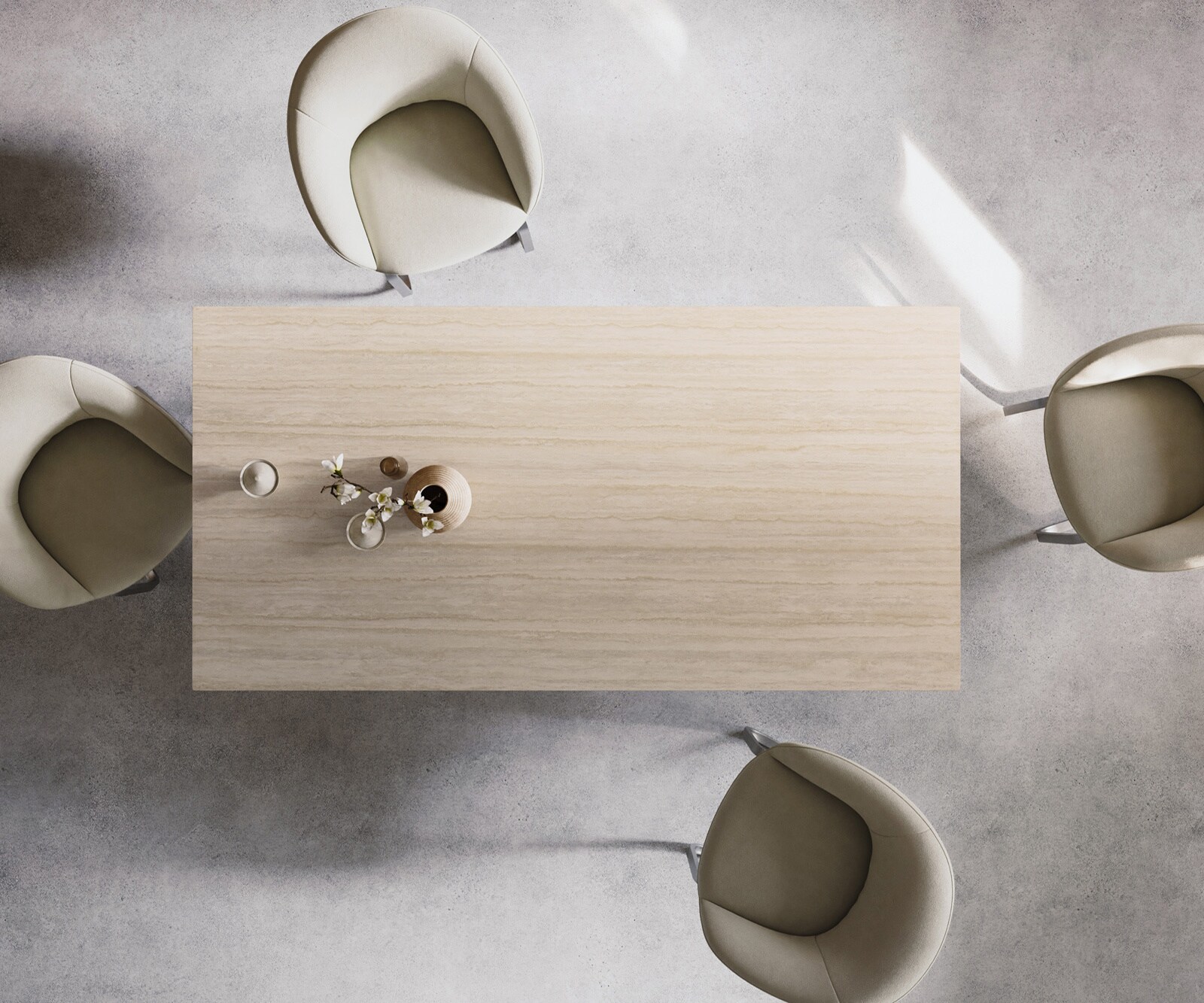 Eettafel Edge 200x100 keramiek  Laminam® Travertino Bianco Creme-wit RVS Schmal 5