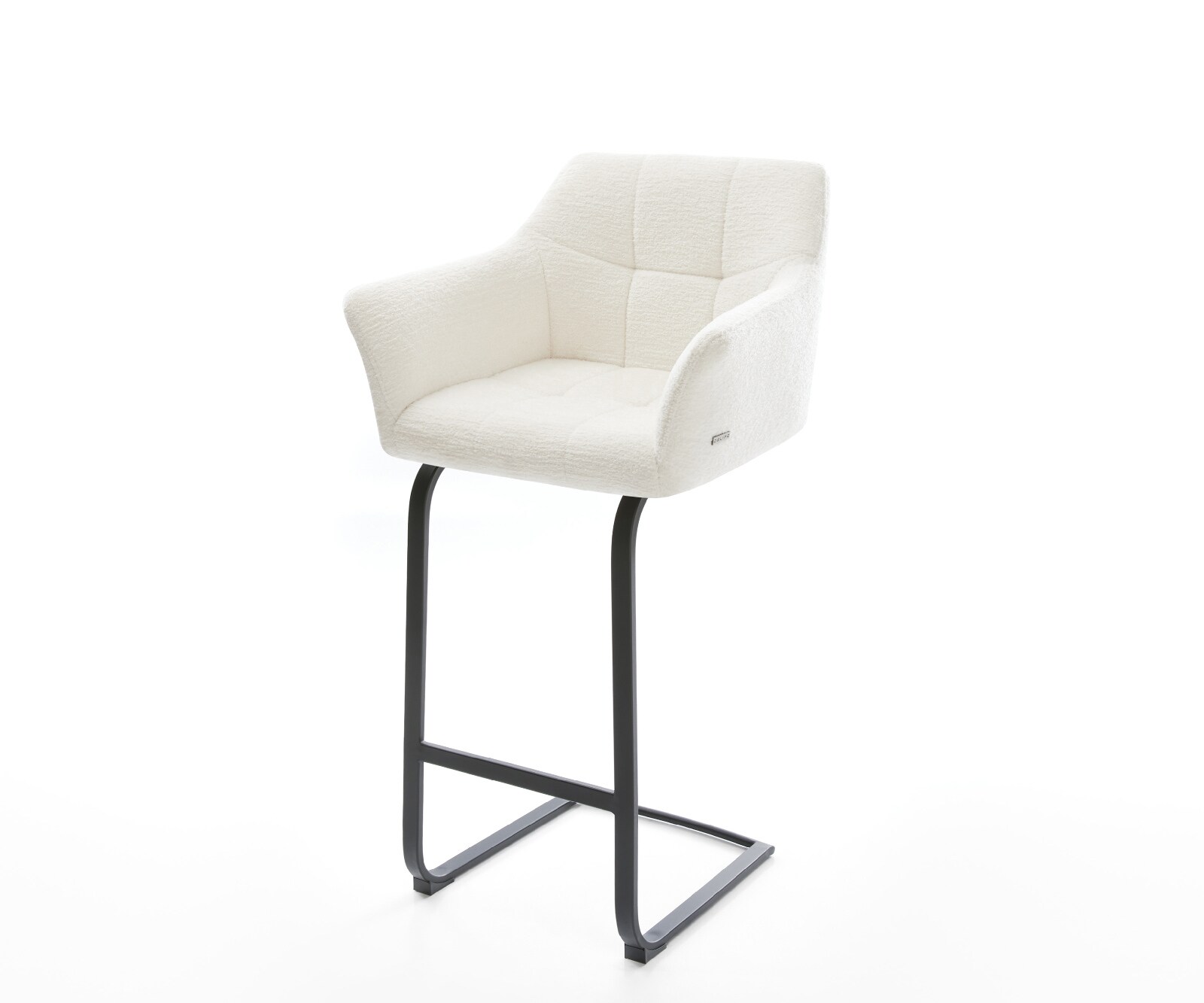 Barstoel Yulo-Flex Bouclé zacht Beige Vrijkantelframe plat metaal Zwart