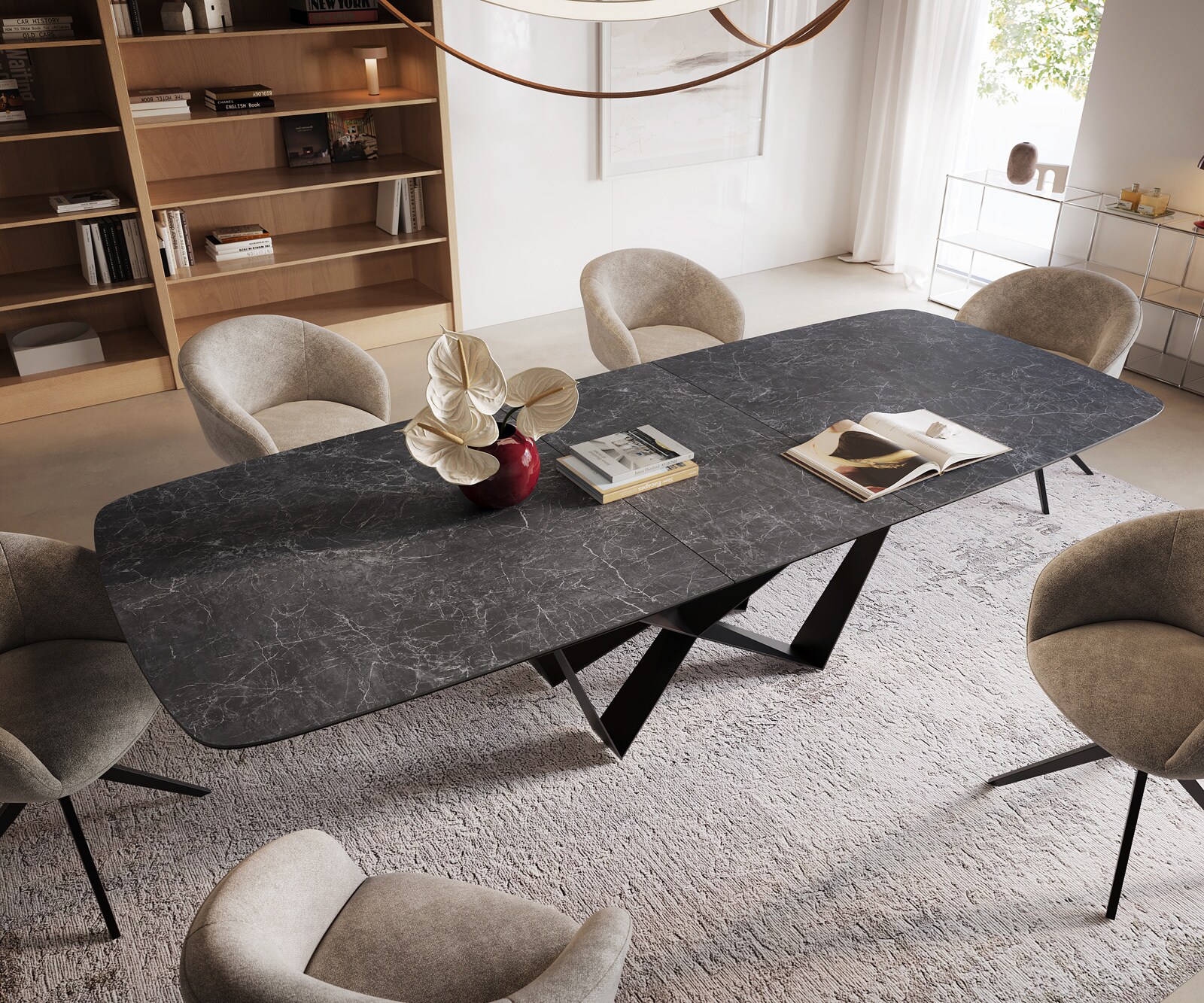 Eettafel Edge Boot 240-300x120 cm Keramiek Laminam® Nero Greco Anthrazit Spider Flachstahl Zwart uitschuifbaar 4