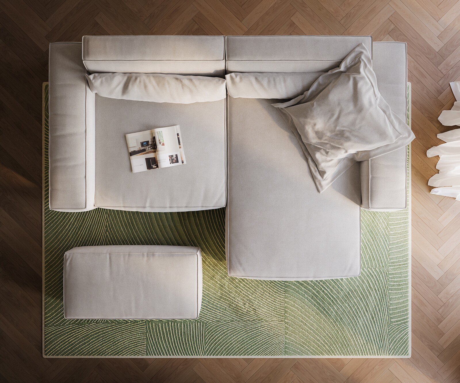 Hoekbank Sirpio XL 270x170 cm Zachte structuurstof Beige Chaise longue variabel met hocker 5
