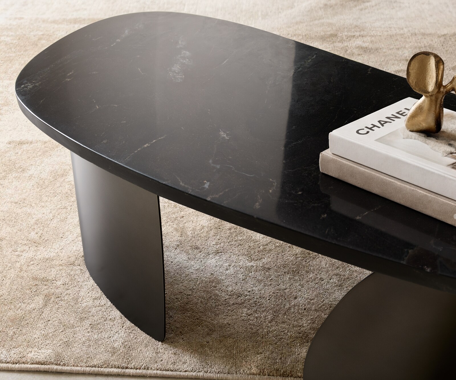 Salontafel Marvello 100x50 cm marmer zwart zilver metaal zwart antiek 3