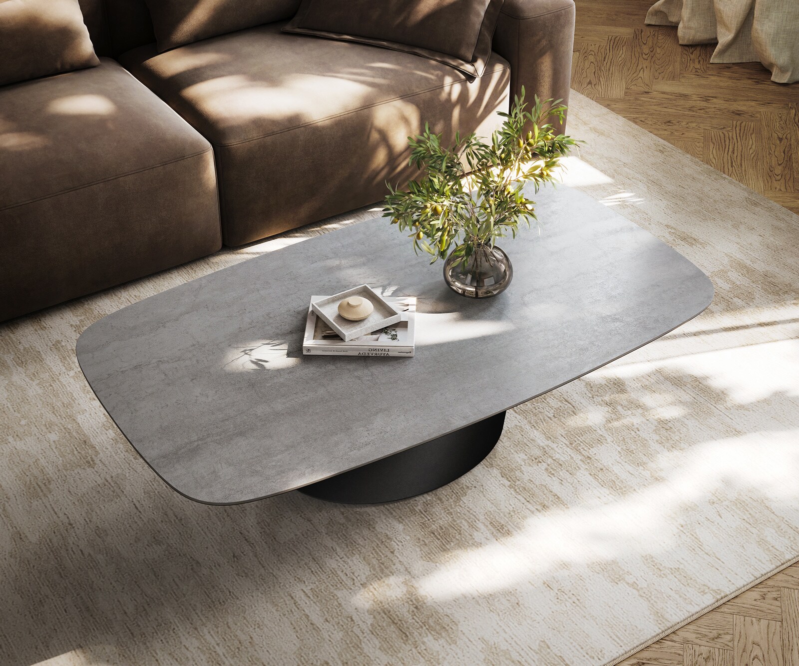 Salontafel Edge bootvormig 140x80 cm keramiek beton grijs Conis metaal zwart 4