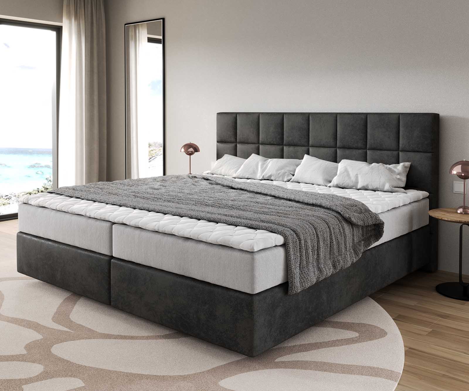 Boxspring bed Dream-Fine Microvezel antraciet vintage 200x200 cm met pocketveringmatras en visco-topper
