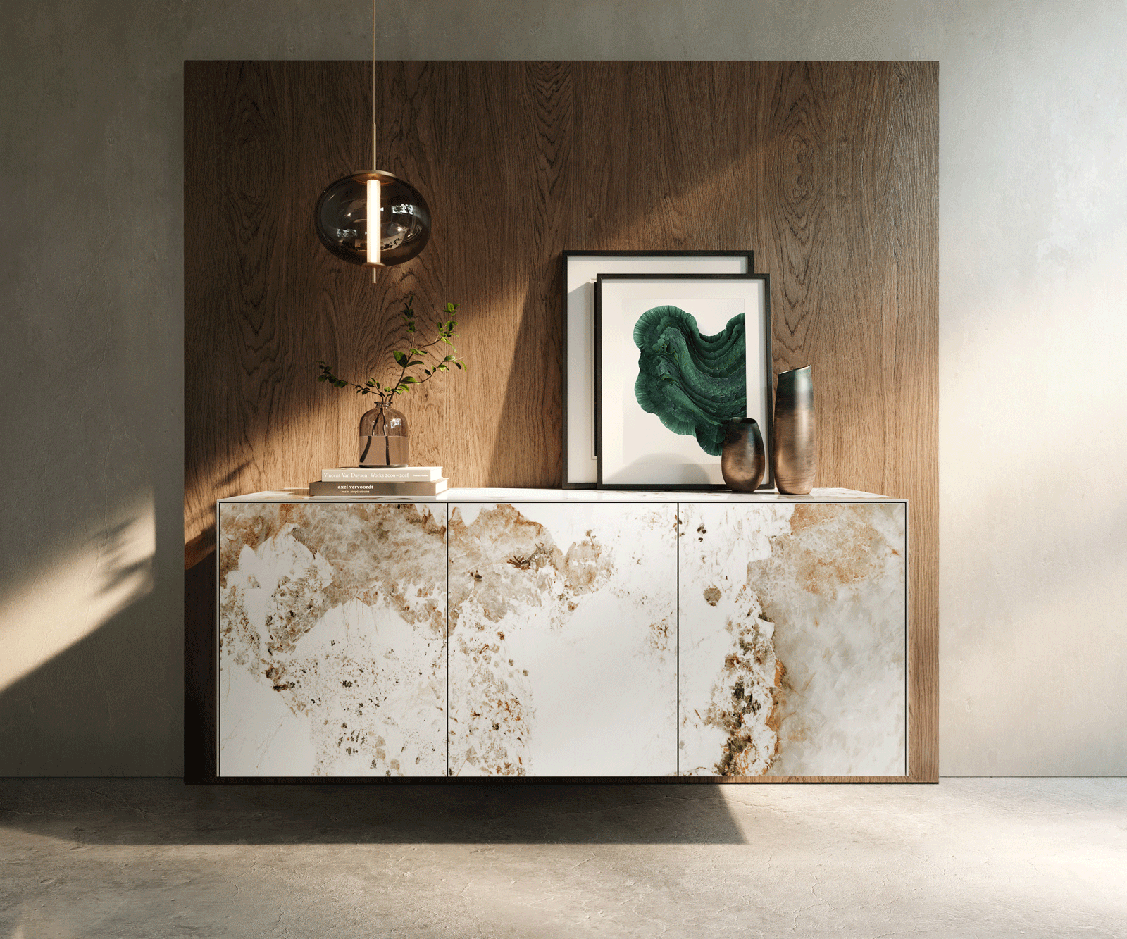 Dressoir Cuor 150 cm Keramiek Minas Melange Wit-beige 3 Deuren Zwevend 1