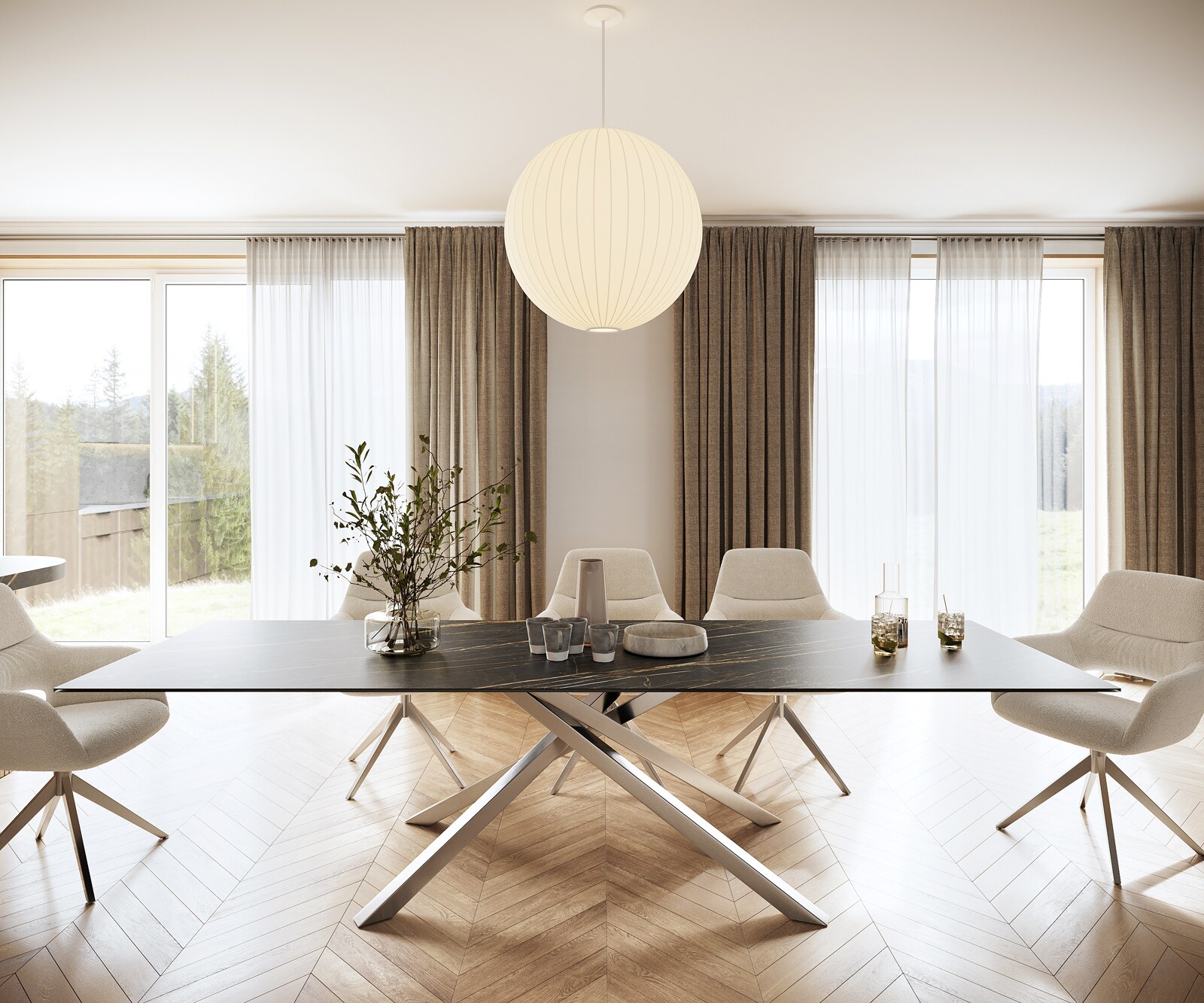 Eettafel Edge 300x100cm Laminam® keramiek bruin middenpoot kruis zilver 2